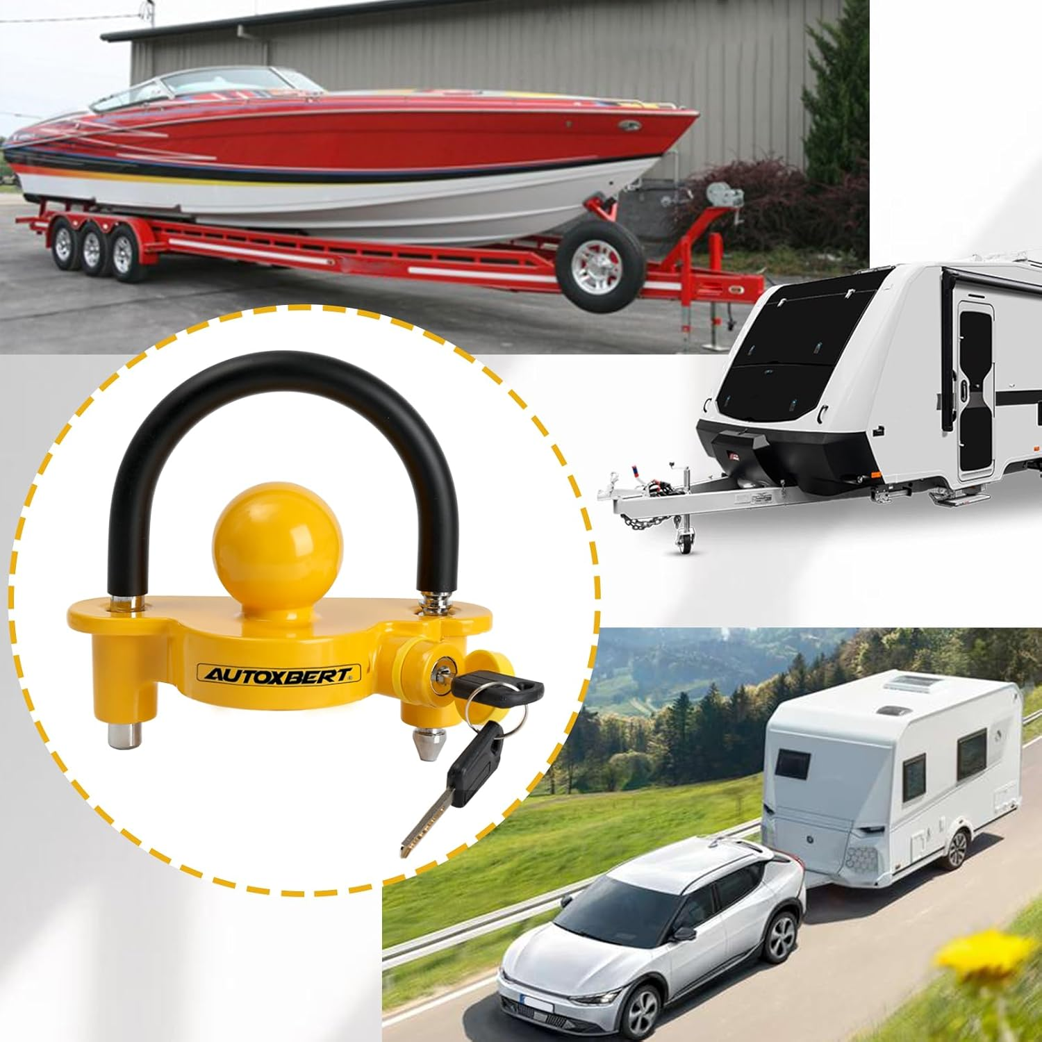Universal Trailer Coupler Lock Anti-Theft Ball Hitch Trailer Lock Adjustable Security Heavy Duty Caravan Lock Fits 1-7/8",2&rdquo;, 2-5/16" with Protective Cover and Keys image number 4