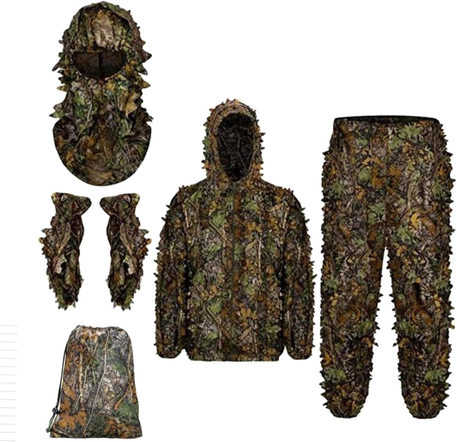 TOOYFUL Ghillie Suit for Men Full Face Mask Gloves Set Hood Jacket Lightweight 3D Leafy Camo Suit for Outdoor Bird Watching Photography Accessories, M L image number 4