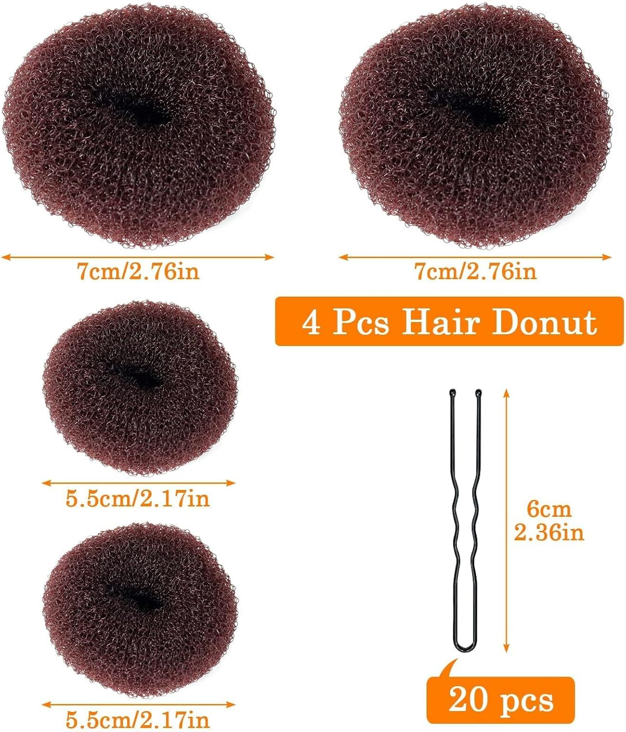 Sularpek Bun Maker Set of 4 Hair Bun Maker Set - Hairstyle Aid Set, 20 U-Shaped Hair Clip, Hair Pin, Bun Pillow, Hair Styling Hair Accessories for Children, Girls, Women (Brown)
