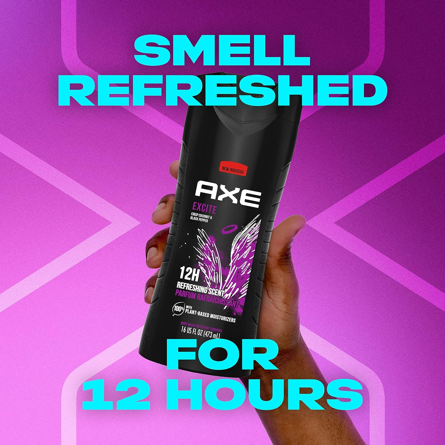 AXE Body Wash 4 Count 12H Refreshing Scent Excite Crisp Coconut & Black Pepper Men'S Body Wash with 100% Plant-Based Moisturizers 16 Oz image number 2