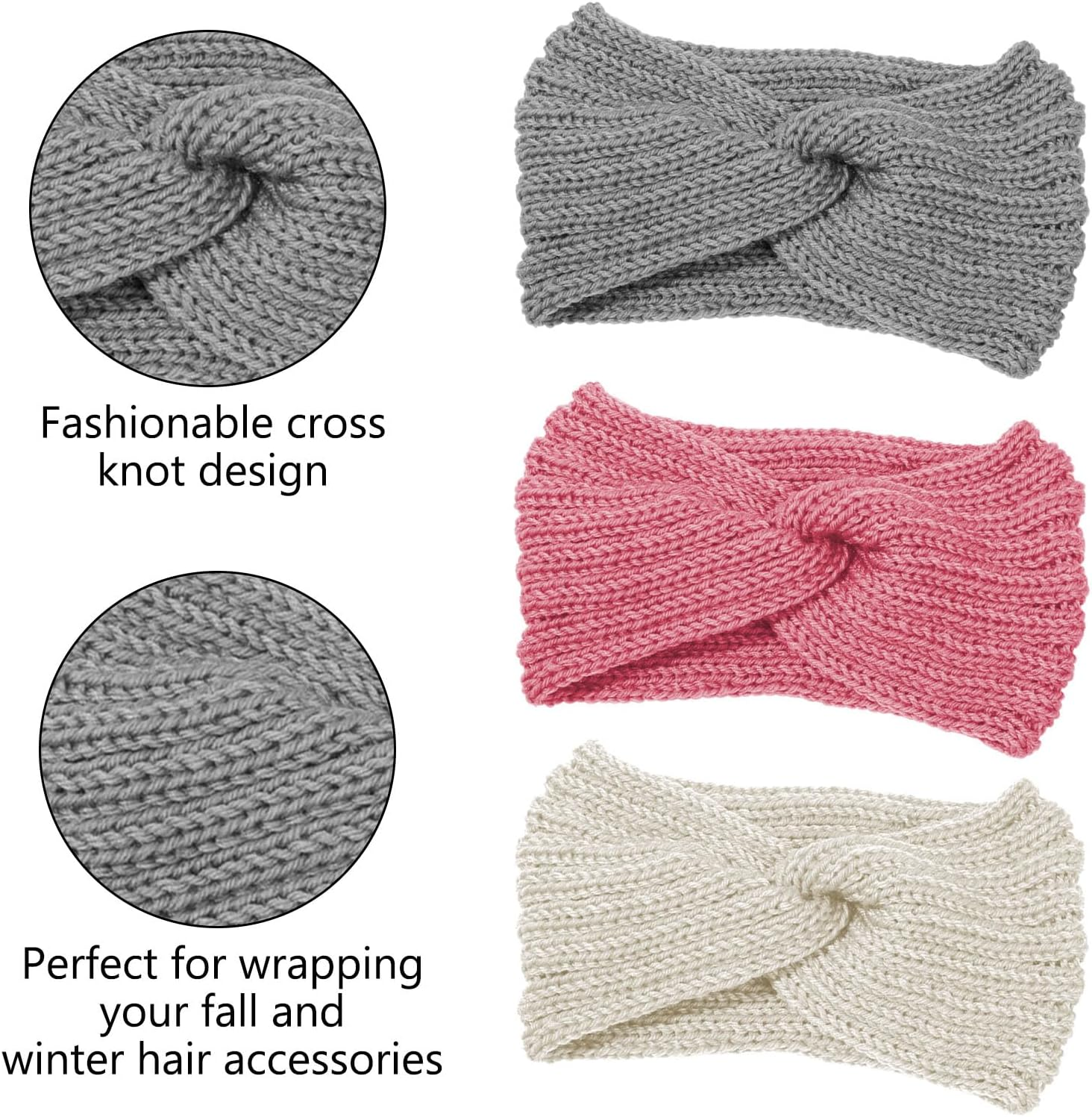 SSKHE Women'S Winter Knit Headband, Warm Winter Versatile Headband, Elastic Knitted Hairband, Pack of 3 image number 6