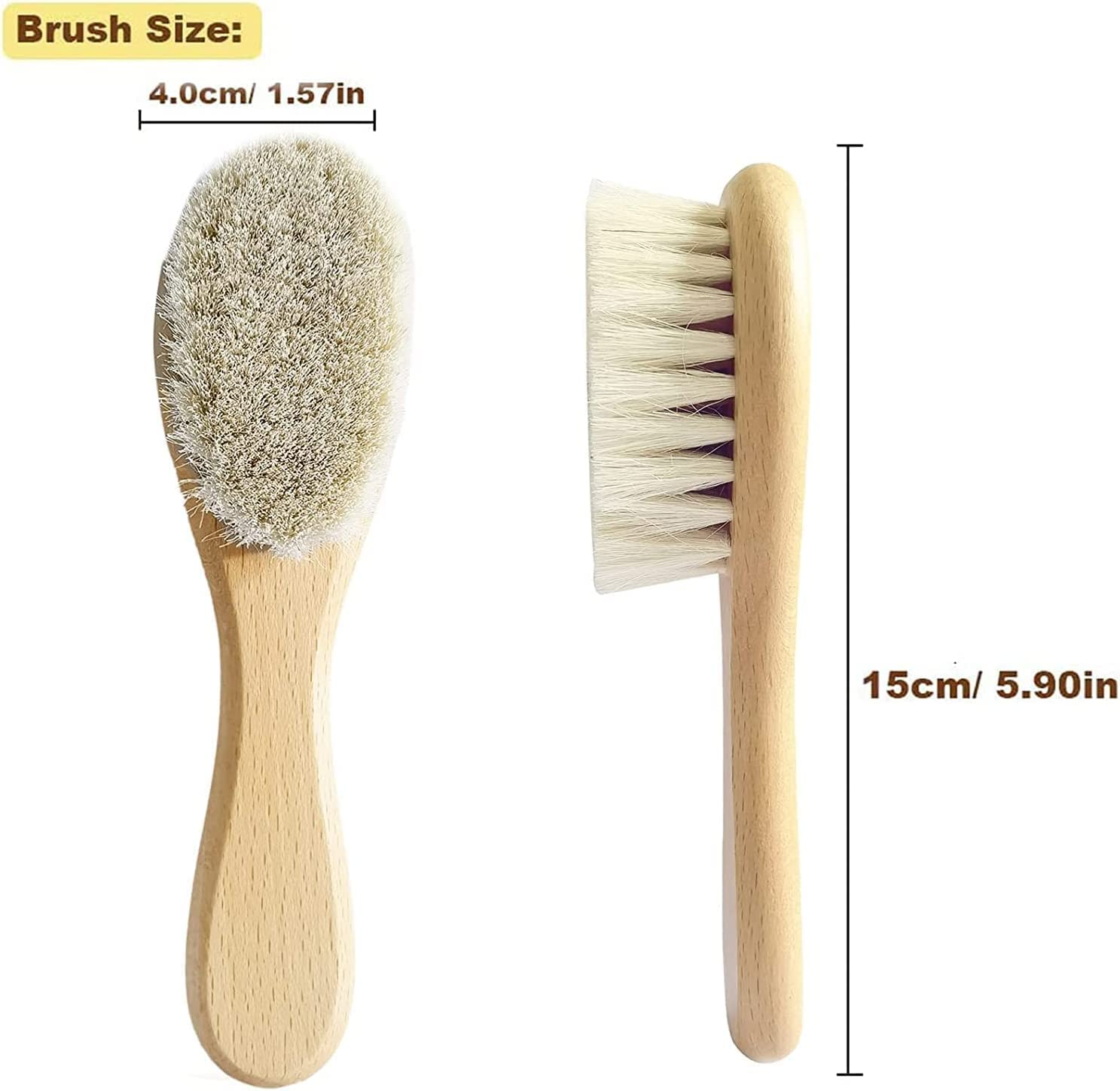 3 Piece Wooden Baby Hair Brush and Comb Set Natural Goat Bristles Brush for Newborns and Toddlers Perfect for Baby Shower and Registry