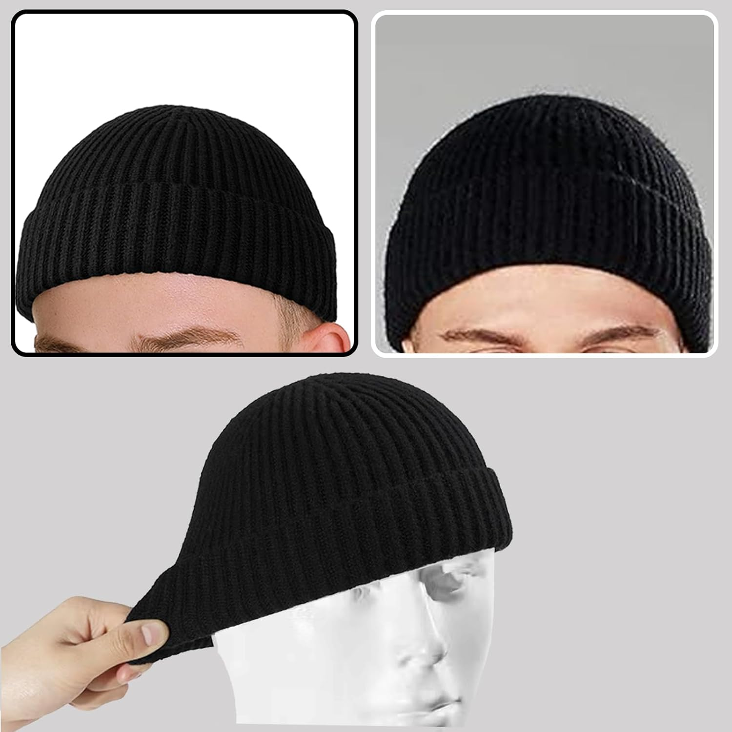 ONBPIY Beanie Hat Men &ndash; Fisherman Beanie Trawler Knit Cuffed Winter Skullcap Warm Gifts for Men, 1 Pack, Black image number 3