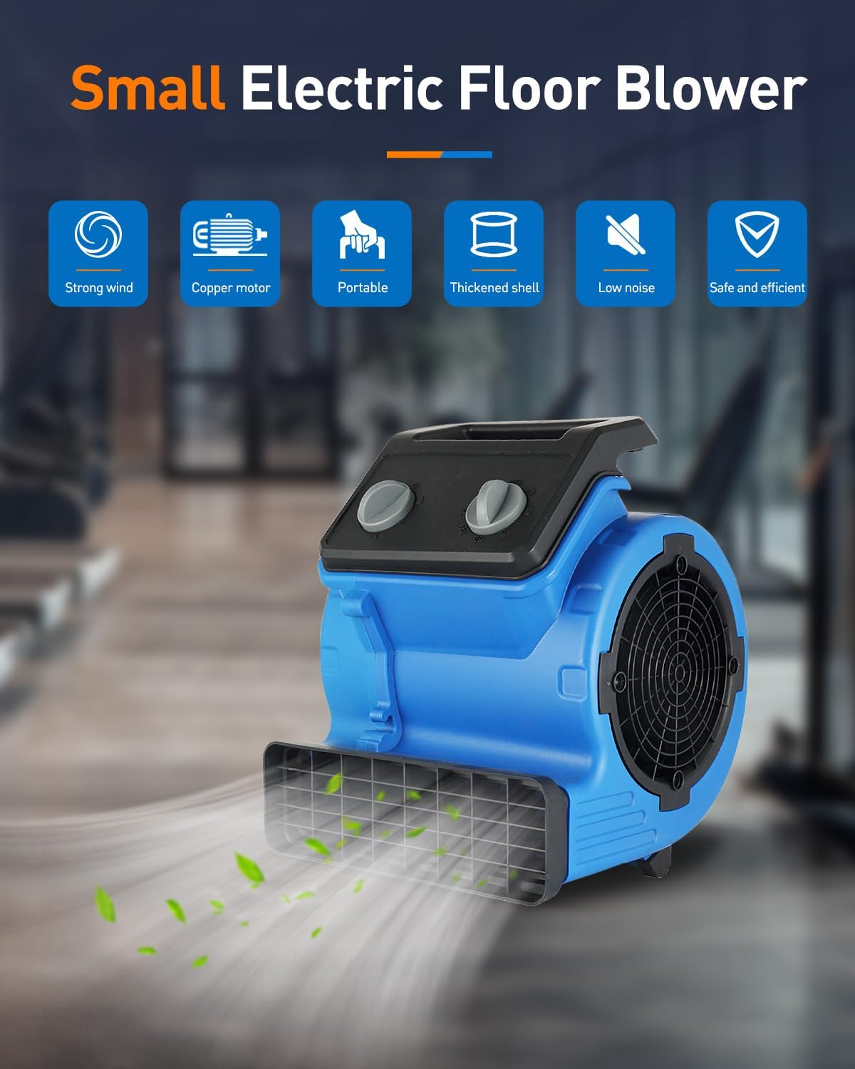 Centrifugal Air Mover, 3-Speed Carpet Dryer 300W Air Mover Blower Fan, Portable Floor Dryer for Home Ventilation, Drying Walls, Carpets and Floors, Blue image number 6