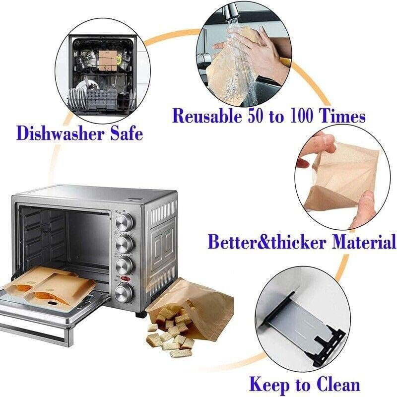 AIMALL 10PCS Reusable Toaster Bag, Gluten-Free Bread Bag Sandwich Toasting Bags for Toaster, Oven, Microwave, 16X16.5Cm - Non-Stick Brown Toasting Bags image number 6