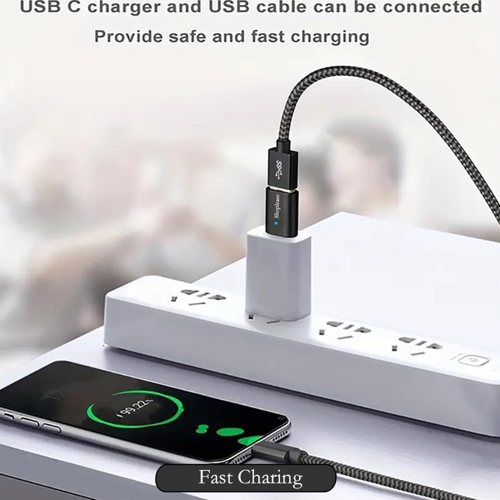 Shoplease USB-C to USB Adapter with LED Indicator, Type a Female to Type C Male, 4 Pack, Black, Compatible with Iphone Macbook Ipad Galaxy image number 2