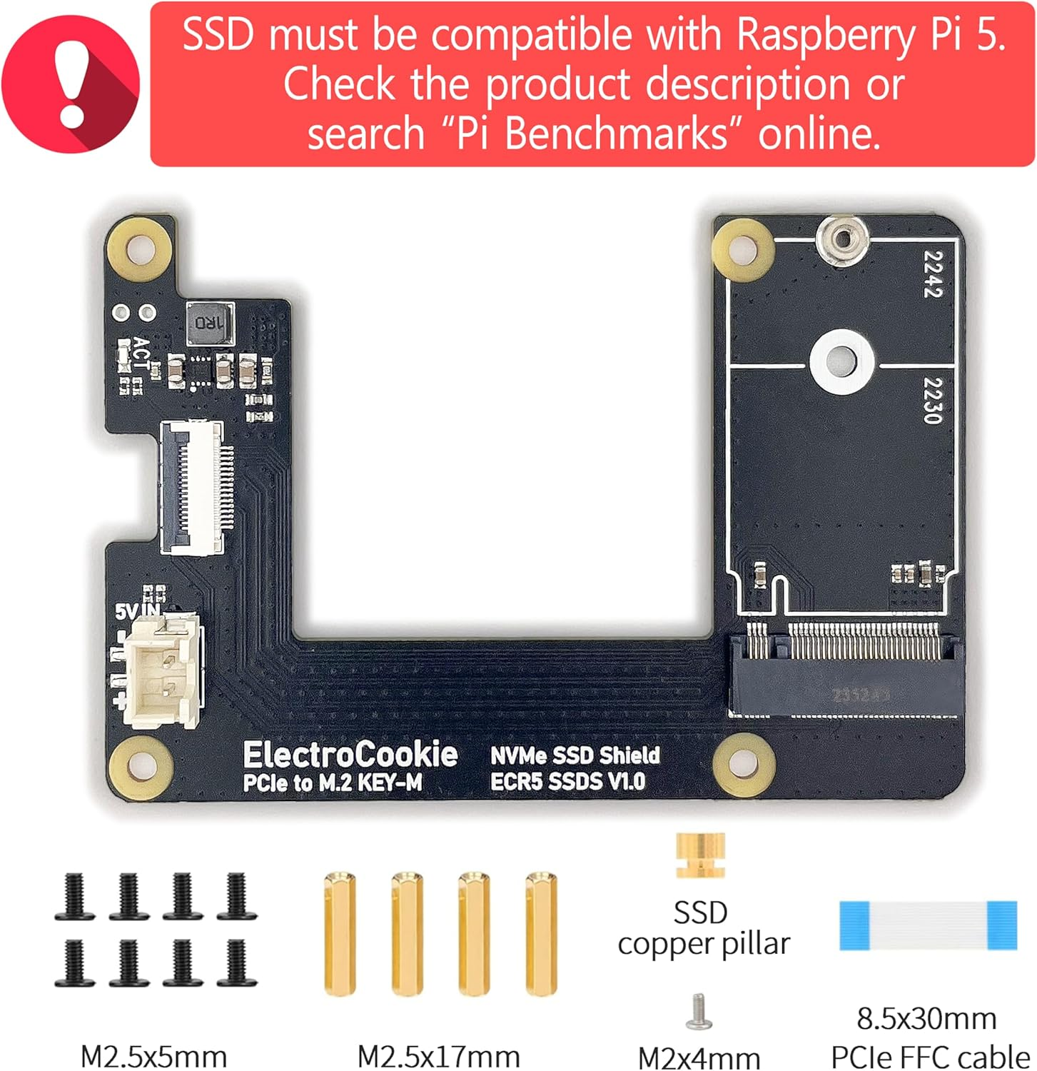 Electrocookie Raspberry Pi 5 Case, Aluminum Mini Tower Case with M.2 Nvme SSD Pcie HAT and Active RGB Lighting Cooler (Silver) image number 3
