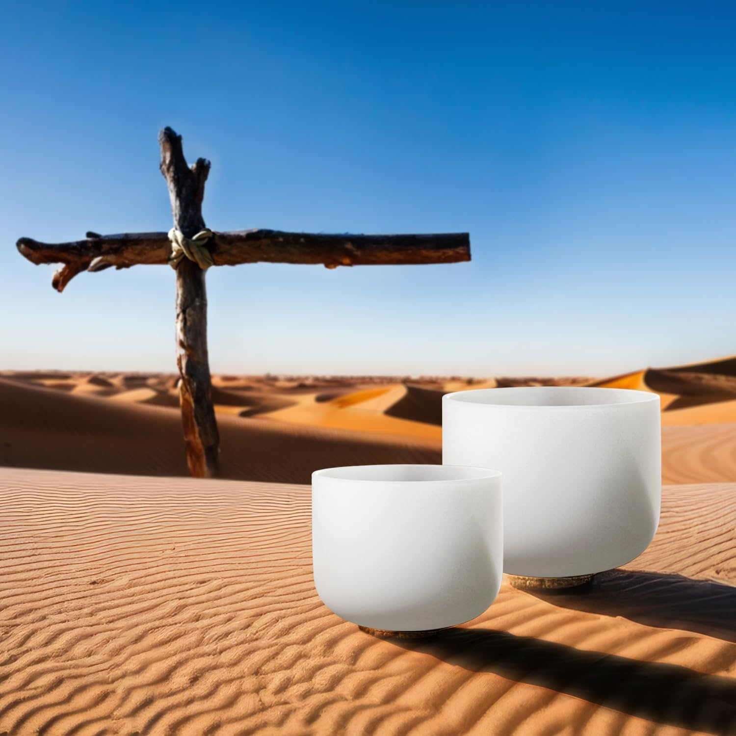 Lycrystal Couple of 2 PCS Crystal Singing Bowl Set, 8'' F Note Heart Chakra and 10'' C Note Root Chakra, Sound Bowl Meditation Set for Healing with Carry Case Bag., White, (FBA-8F10C) image number 2