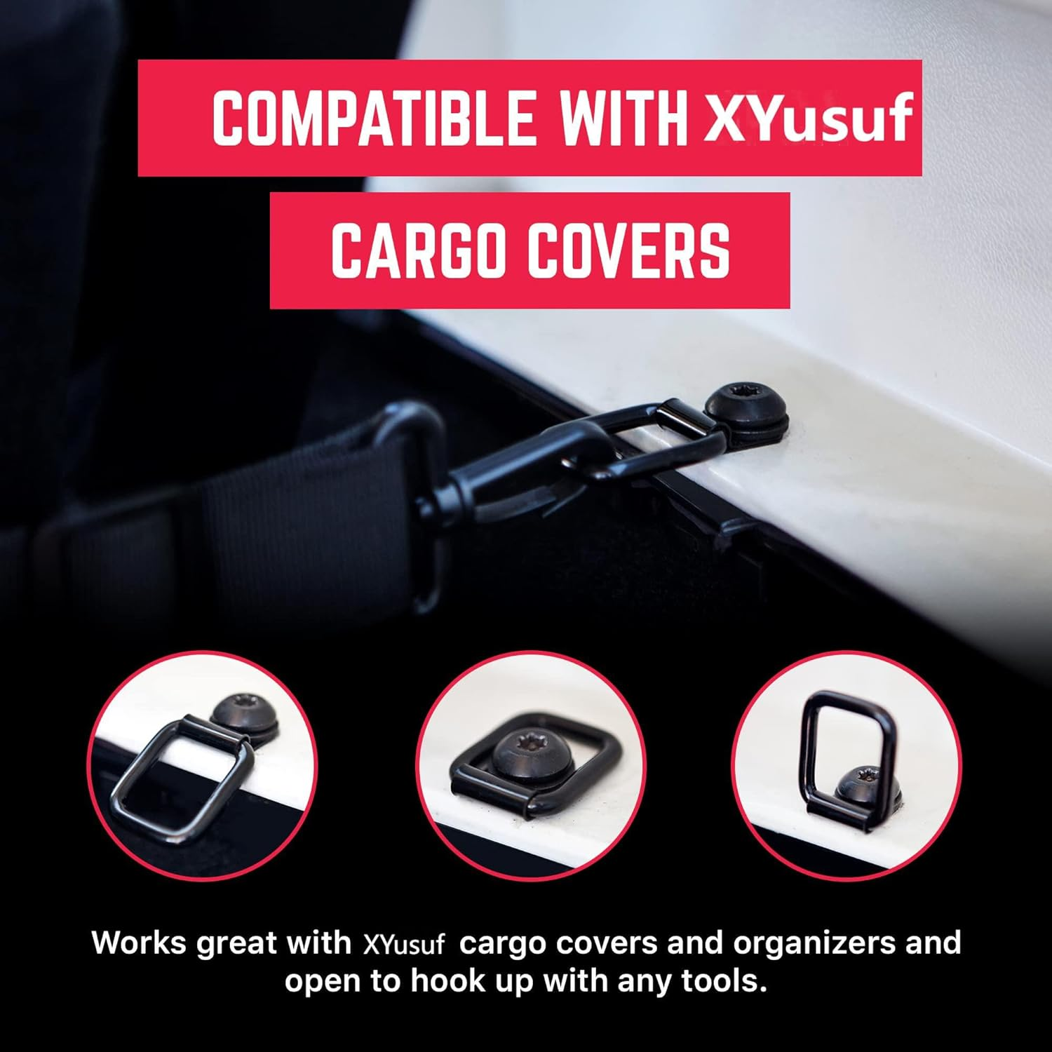 Tie down D Ring Set, Easy-To-Install Truck Tie Downs, Compatible with Cargo Cover Mounts, Heavy-Duty Jeep Wrangler Accessories for Pickups, Trailers, Truck, Trailer, Camper, Boat & More, 8 Pack image number 4