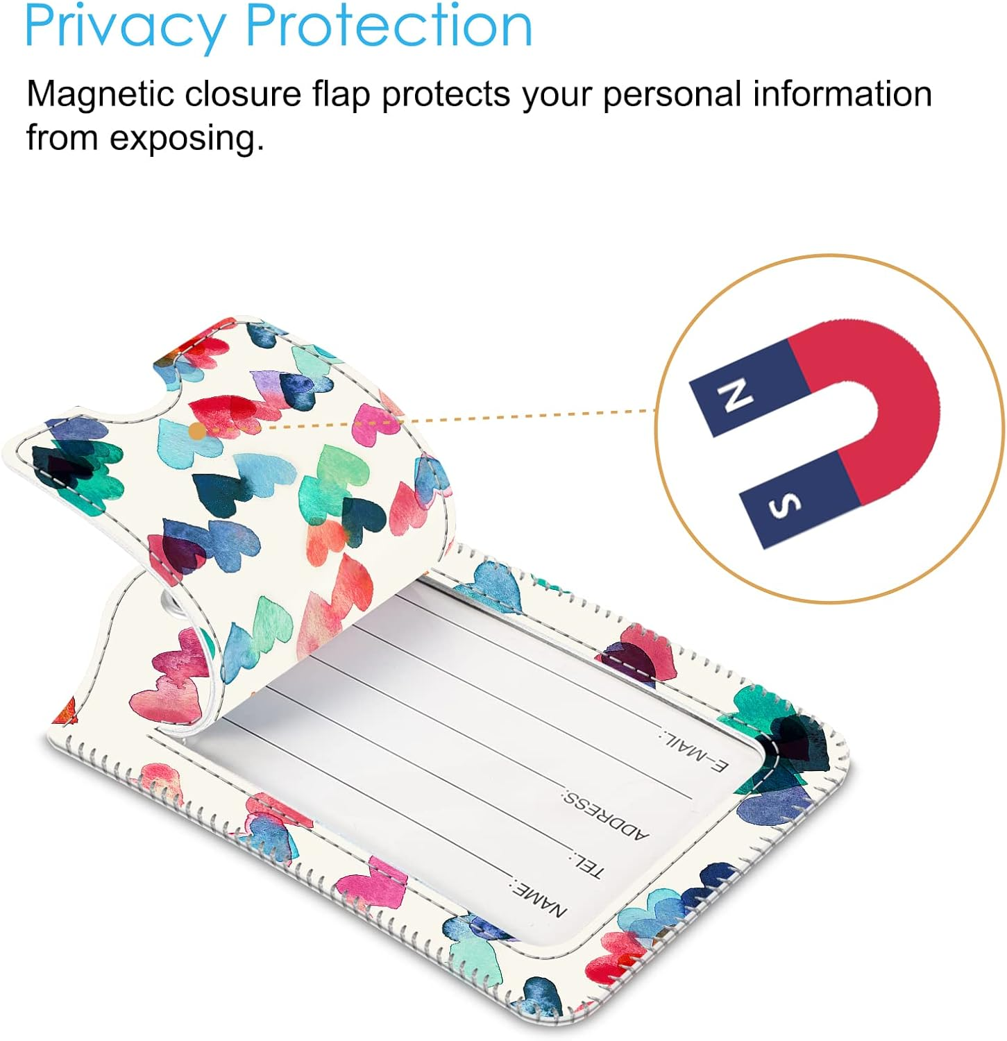 Fintie Luggage Tags, Privacy Cover ID Label with Stainless Steel Loop and Address Card for Travel Bag Suitcase - Raining Hearts (2 Piece) image number 2