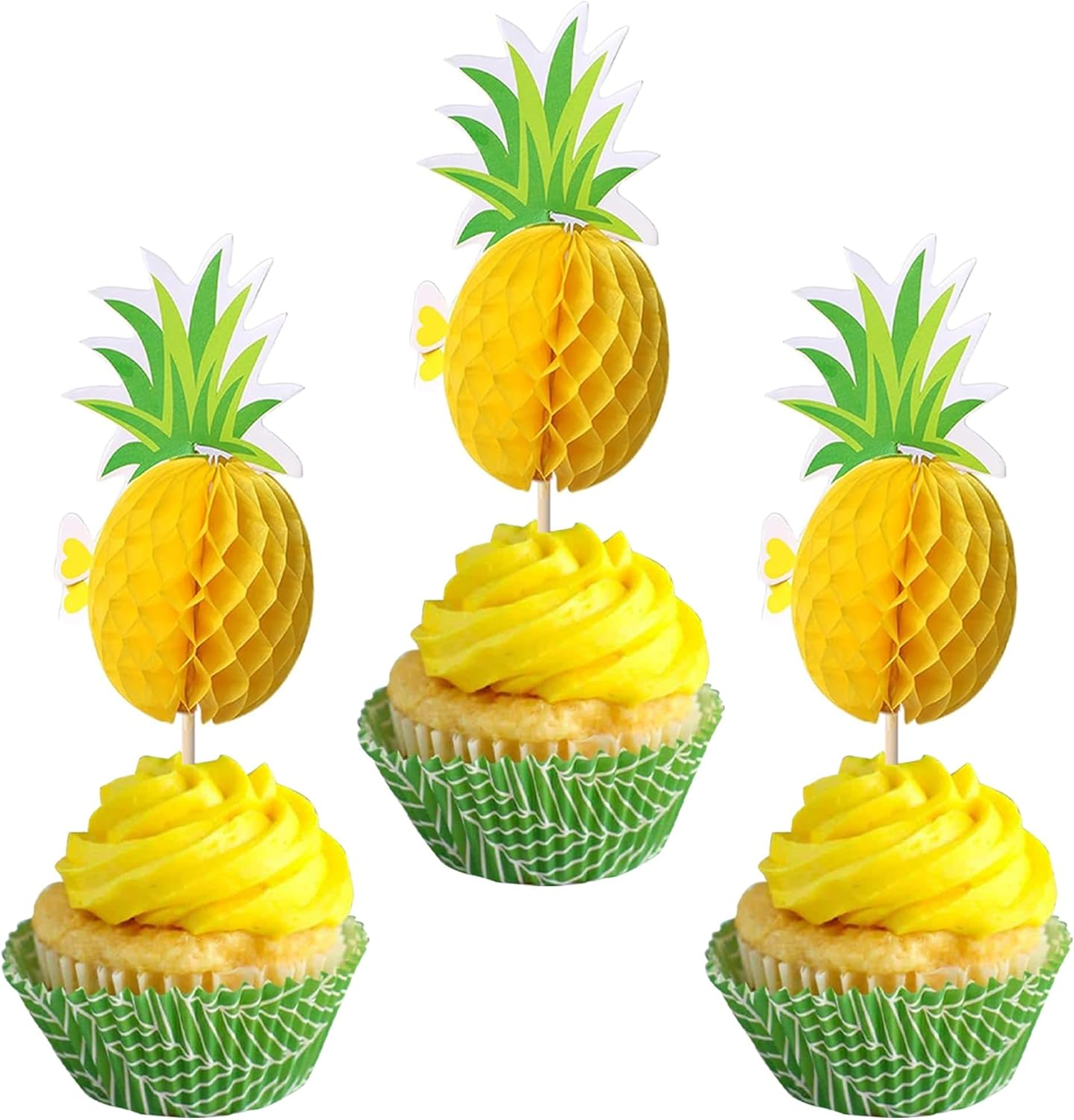 SYKYCTCY 50 Pack 3D Pineapple Cupcake Toppers Cocktail Tropical Aloha Luau Cupcake Picks Flamingo Summer Hawaiian Beach Cupcake Decorations for Baby Shower Birthday Wedding Party Supplies image number 2