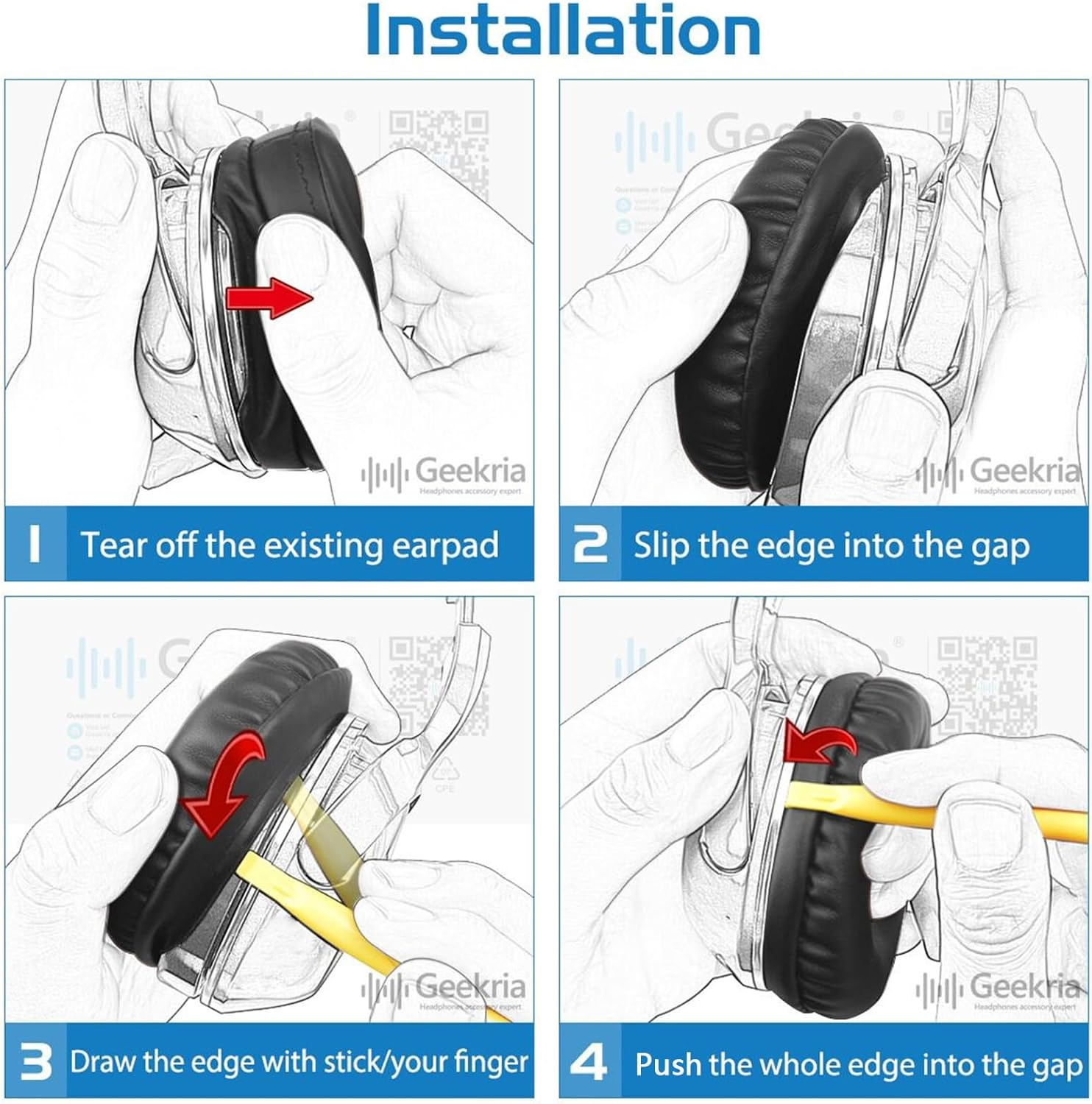 Geekria Replacement Ear Pads Compatible with Sennheiser Urbanite XL Over-Ear Headphones Ear Cushions, Repair Parts (Black) image number 4