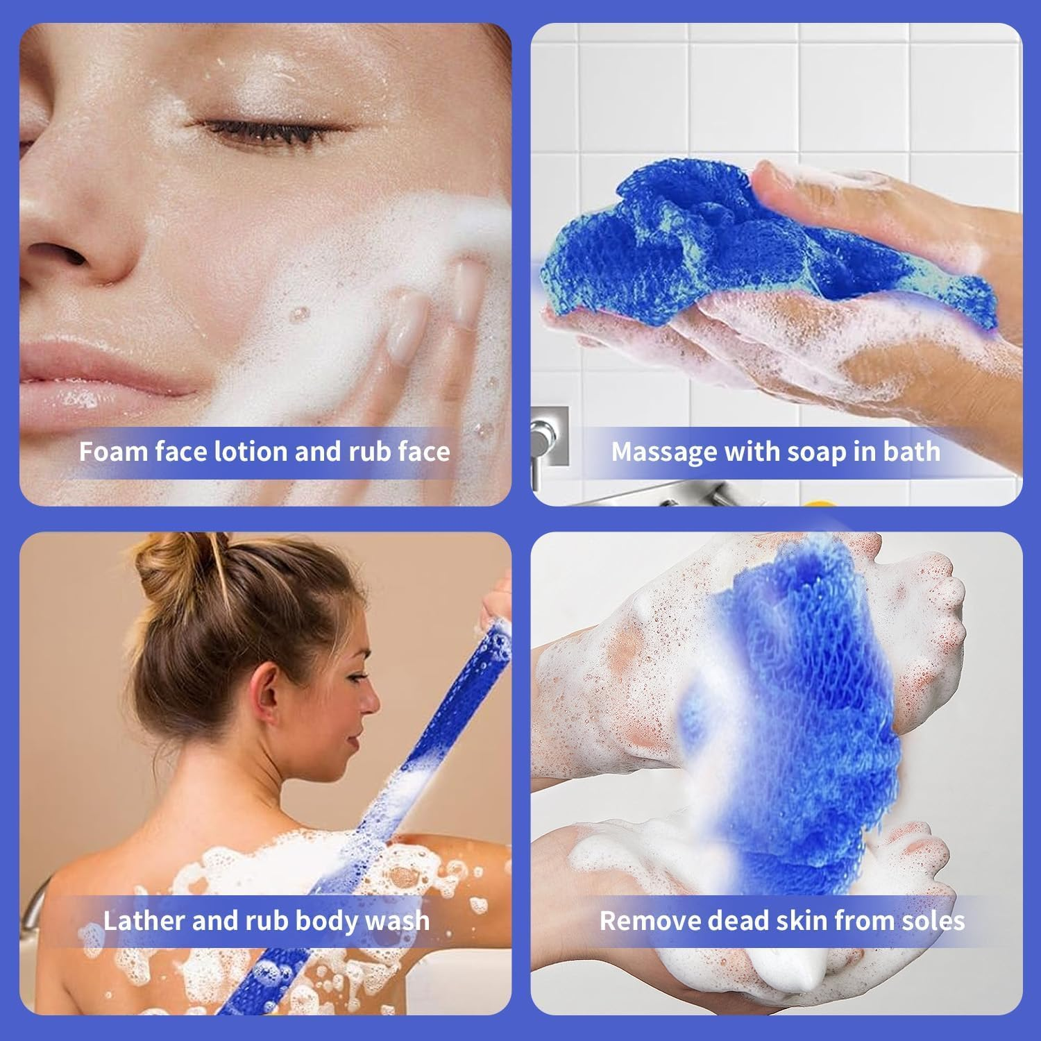 African Net Sponge Authentic Bath Mesh Sponge, Deep Cleansing, Perfect for Back and Full Body Use Household Smooth Foam Brush (Violet,Coffee,Blue)