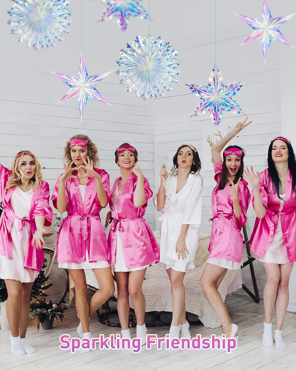 3PCS Iridescent Decoration Ornaments Hanging Decorations, Iridescent Snowflakes Fan, Starry Snowflake, Hexagram Stars Garland for Home Decorations Wedding Birthday Christmas Parties, Vomika image number 2