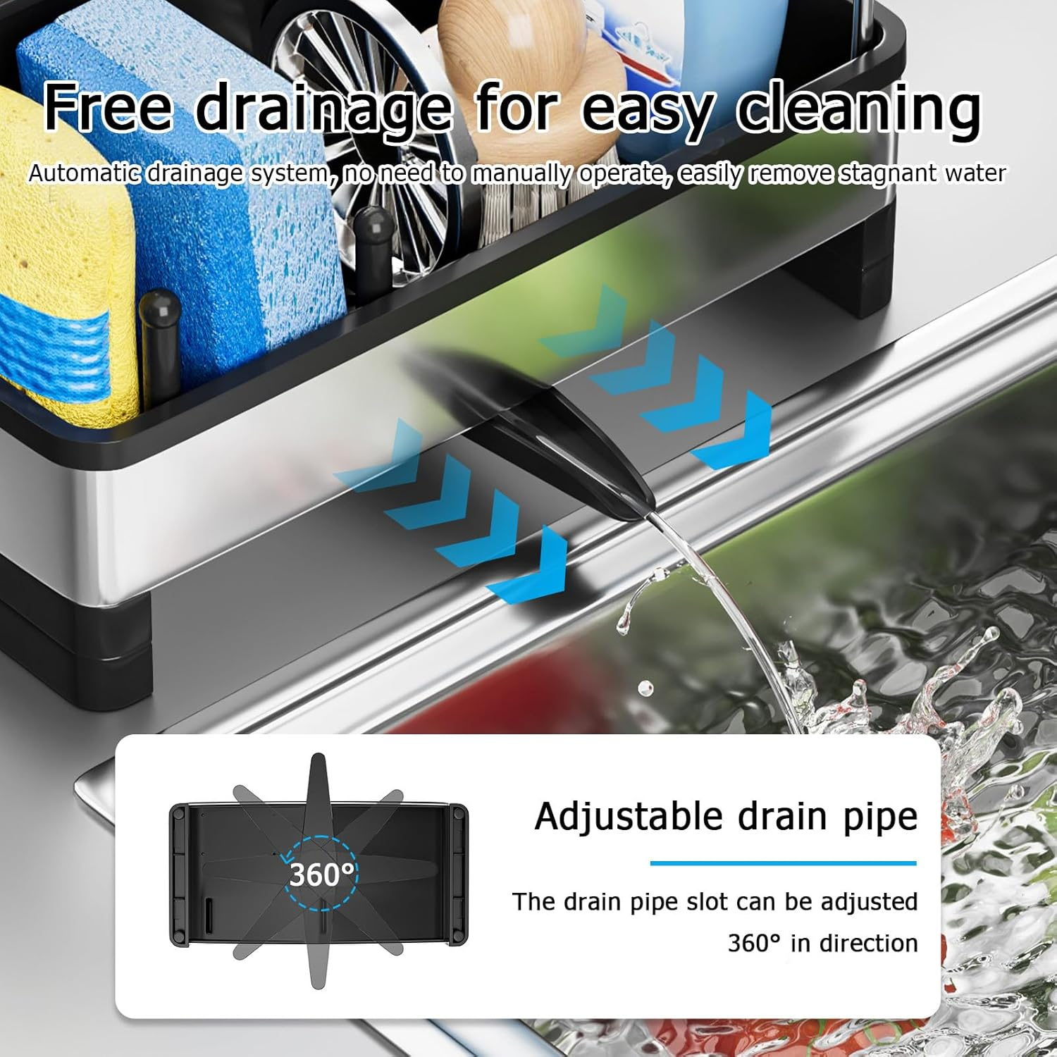 Sink Caddy, Kitchen Sink Caddy Storage with Dishcloth Holder Rack & Brush Holder and Self Drain Tray, Rustproof Sink Organiser Bench Top, Soap Dispenser Storage Accessories