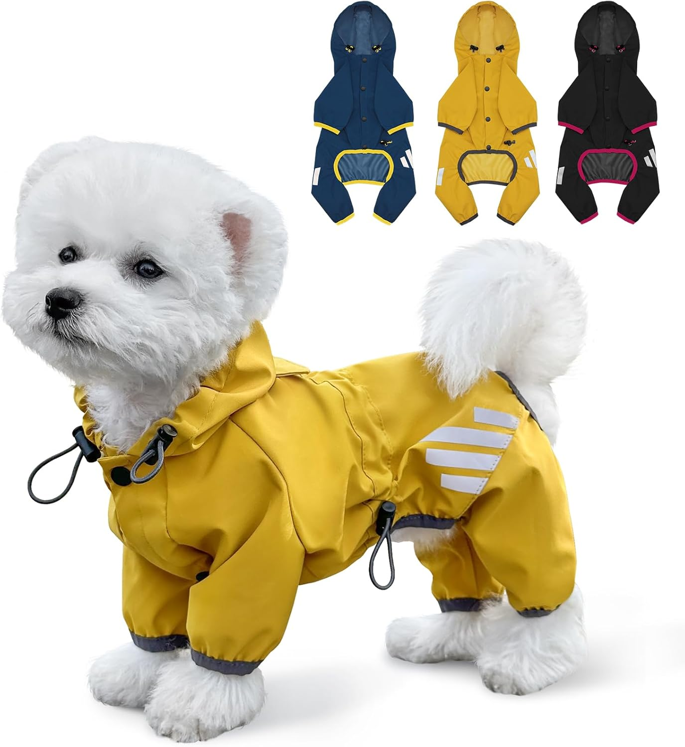Dog Raincoat, Waterproof Dog Rain Jacket with Hood, Dog Rain Coat with Leash Hole, Reflective Strap for Small Medium Dogs, Lightweight Puppy Clothes(Yellow,M)