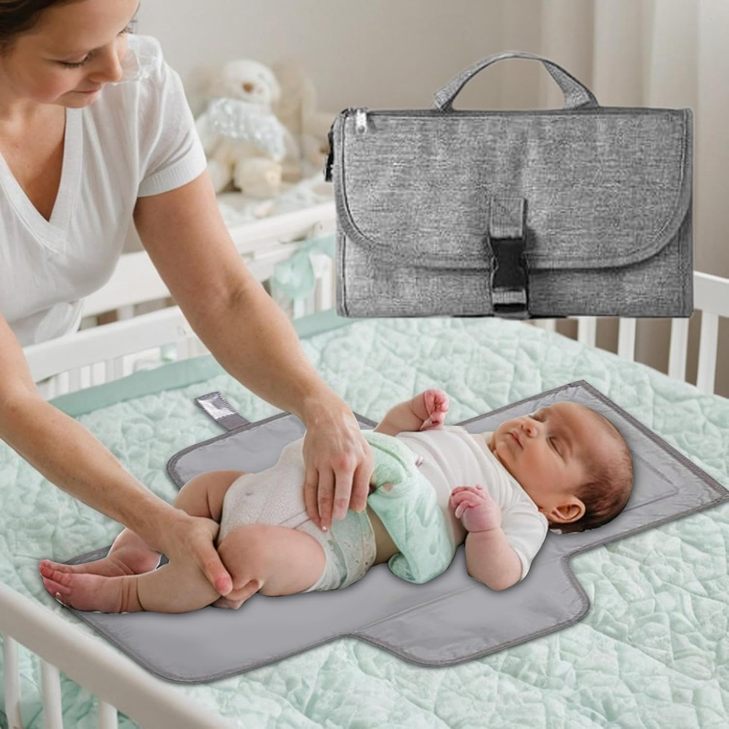 Portable Changing Pad - Multiple Pockets Design Diaper Changing Pad,Waterproof Changing Pad, Multi-Functional Reusable Diaper Change Pad for Home Travel image number 2