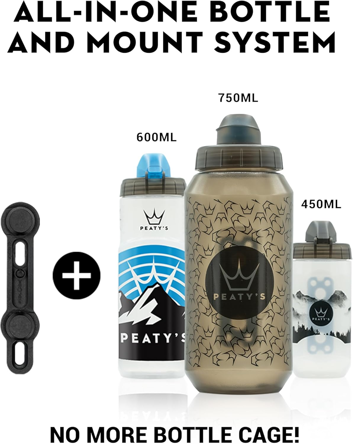 Peaty'S X Fidlock Lockin Magnetic 450Ml Bike Water Bottle & Mount, Bicycle Drink Bottles, Cycle Accessories for Mountain Biking & Cycling, Premium Alternative to Cage, Twist & Release - Mountain Clear image number 4