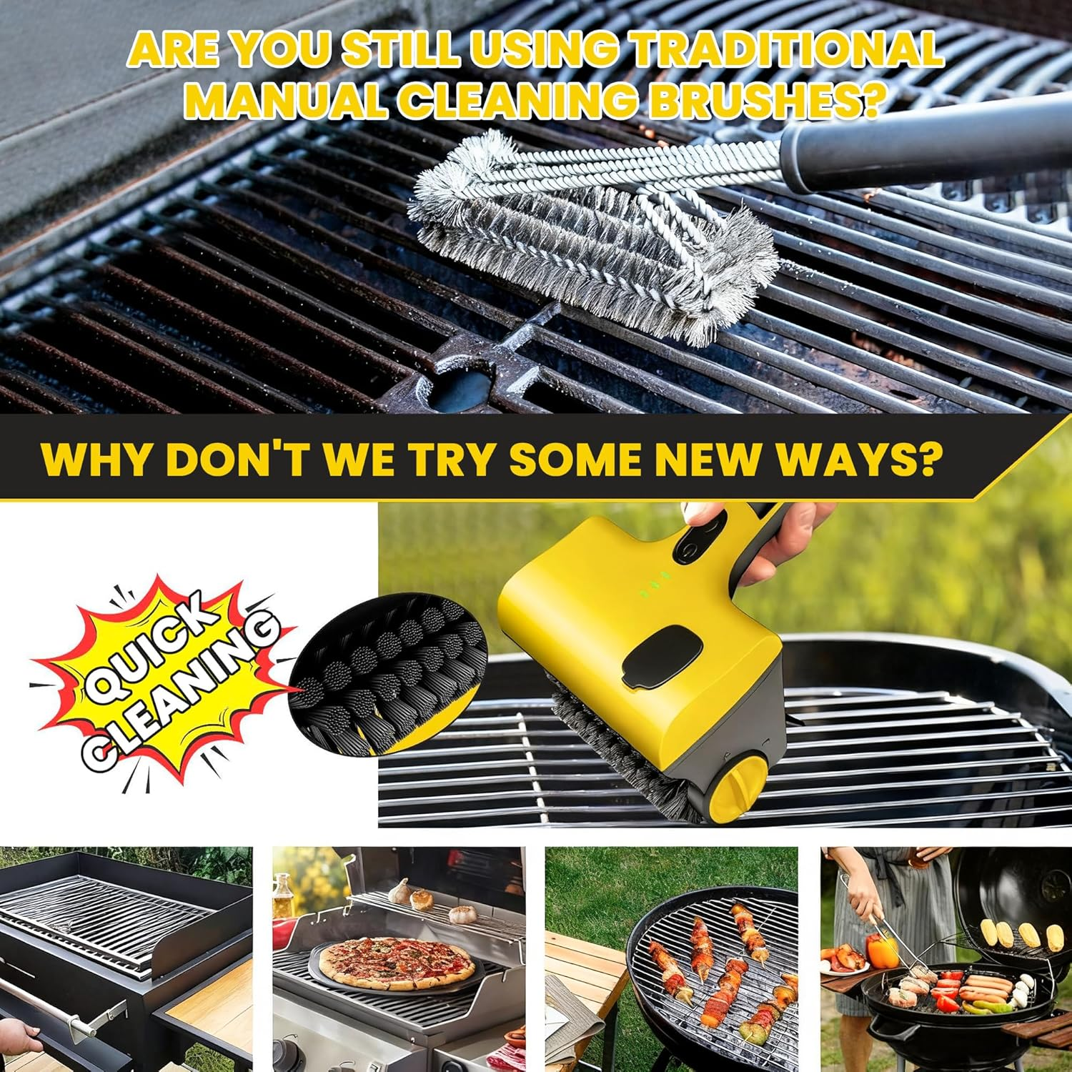 Electric Grill Clean Brush with Liquid Box, Cordless Rechargeable Barbecue Grill Cleaner, Automatic Grill Cleaner, 2-Speed, 360&deg; Rotating Cleaning Brush with Replacement Bristles image number 2