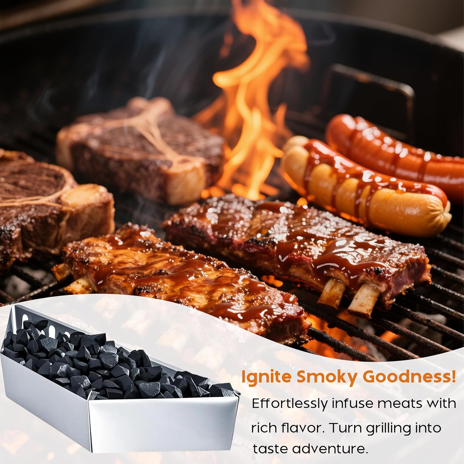 2 Pcs Thickened Charcoal Basket Stainless Steel Char Holder with Mini Tong, Compatible with 22-Inch Weber Charcoal Grills, Charcoal Container Grilling Briquette Baskets image number 4