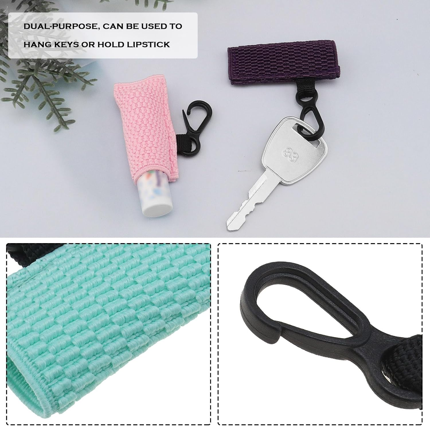 SING F LTD 3Pcs Lip Balm Holder Lipstick Sleeve Chapstick Sleeve Holder Tight-Knit Elastic Lipstick Sleeve with Keychain(Purple/Pink/Green)