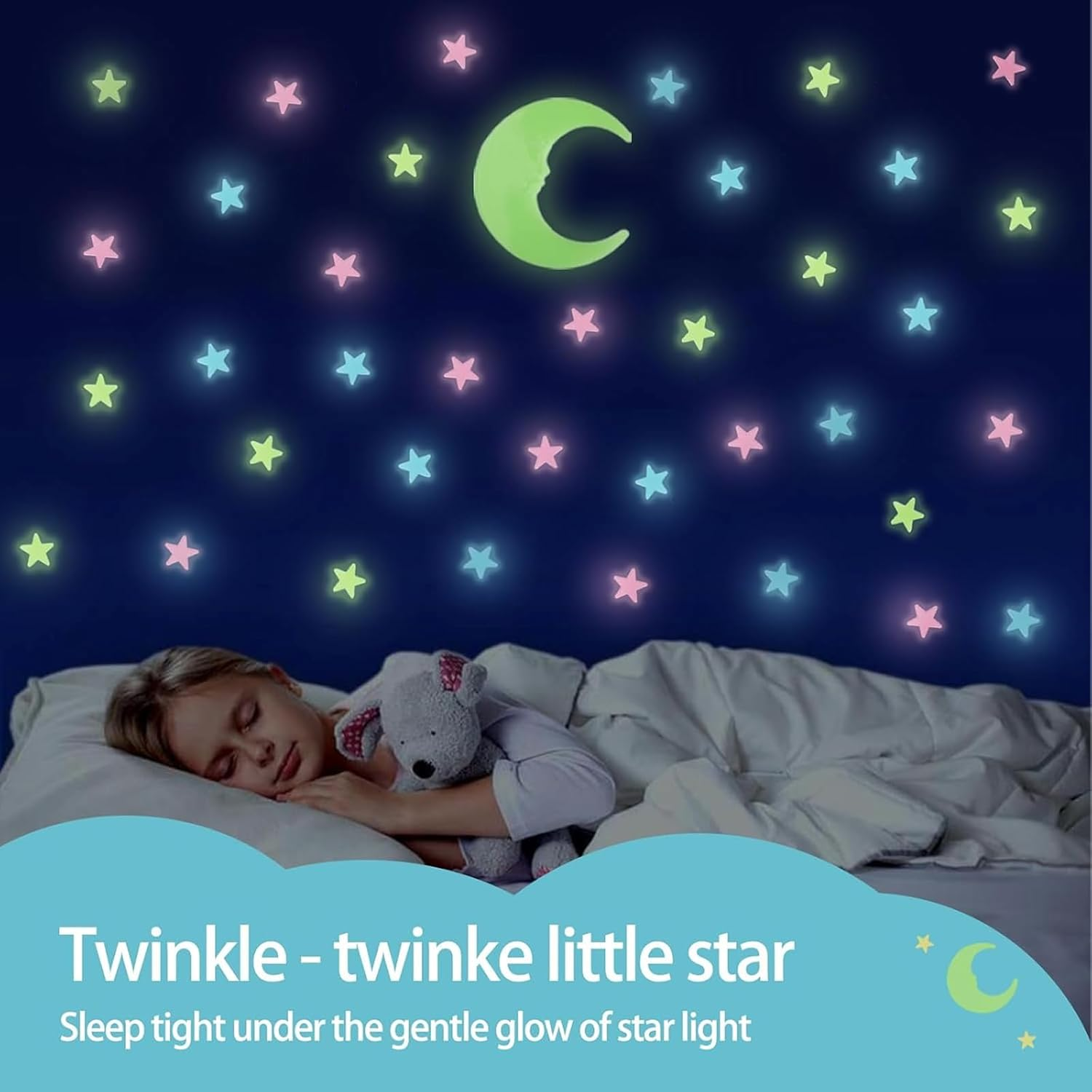 Glow in the Dark Stars and Moon Stickers for Ceiling - 200Pcs 3D Luminous Adhesive Stars Create Realistic Starry Sky - Room Decor for Kids Bedroom, Wall Stickers image number 1