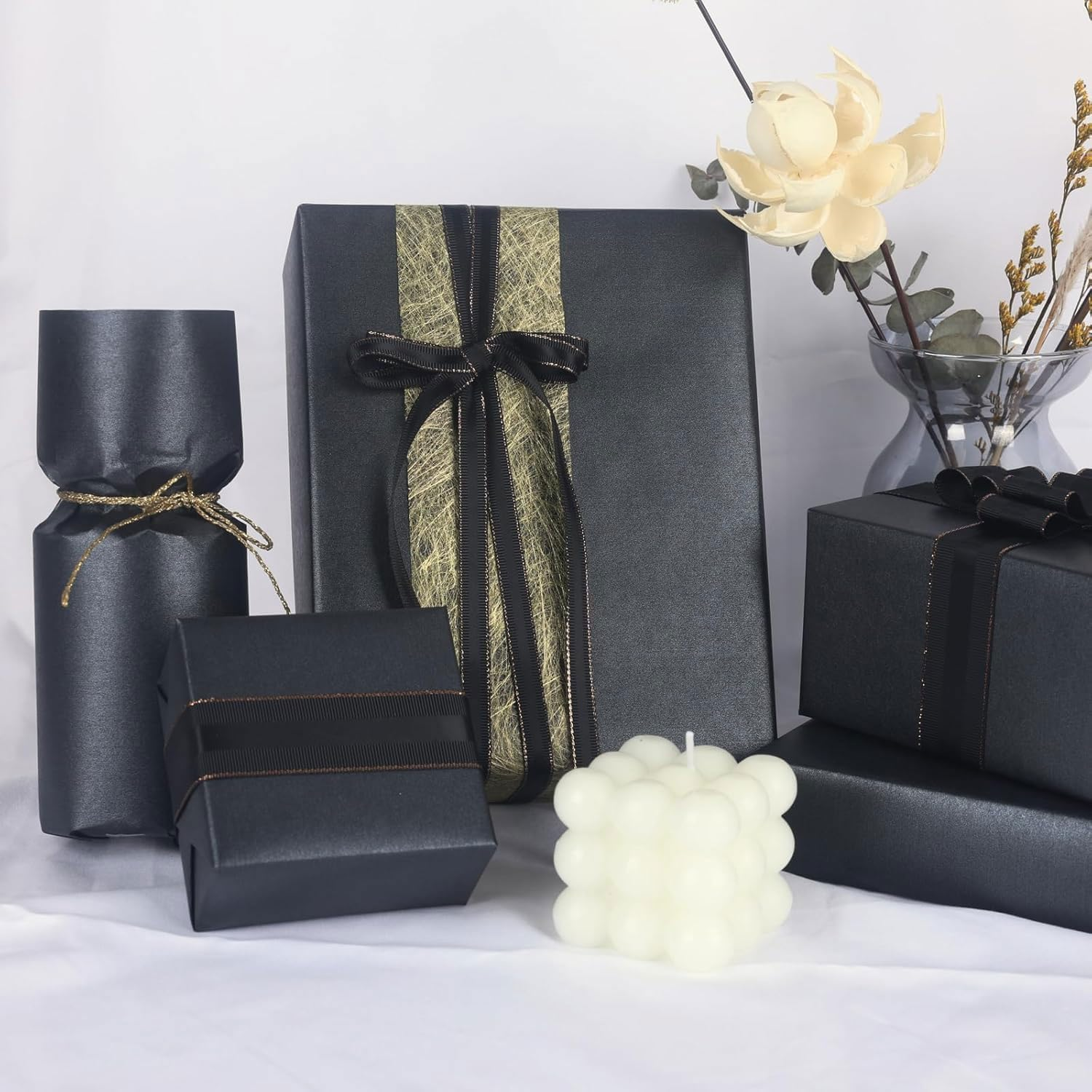 Yqkangzhu Black Wrapping Paper, 38 * 1000Cm Kraft Paper Roll, 80Gsm Gift Wrapping Paper, Flower Wrapping Paper,Construction Paper for Packing Postal Shipping Crafts Arts image number 5