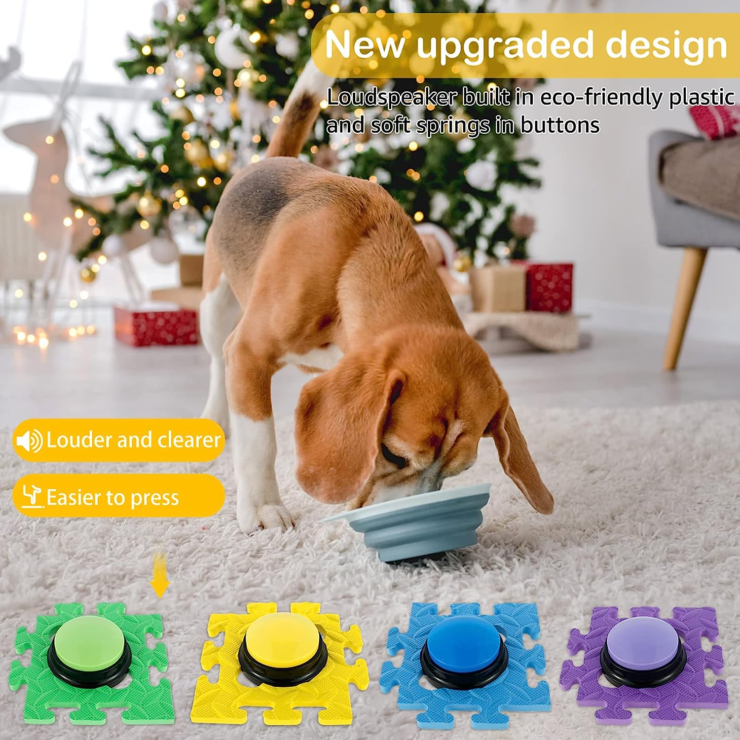 4Pcs Dog Talking Button and Non-Slip Mat, Pet Training Buzzer, Recordable Training Buttons for Dogs, 30Seconds Voice Recording, Portable Easy to Use for Communication Dogs Pet image number 1