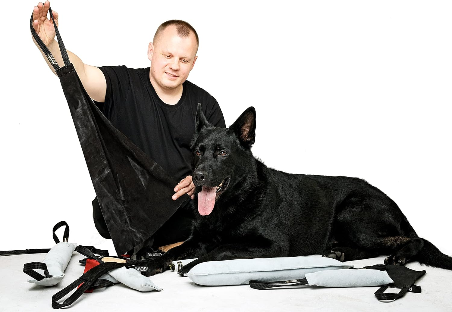 Dingo Gear Leather Bite Rag with 1 Handle Prey Drive Dog Training Tug Black 65 Cm S00487 image number 1