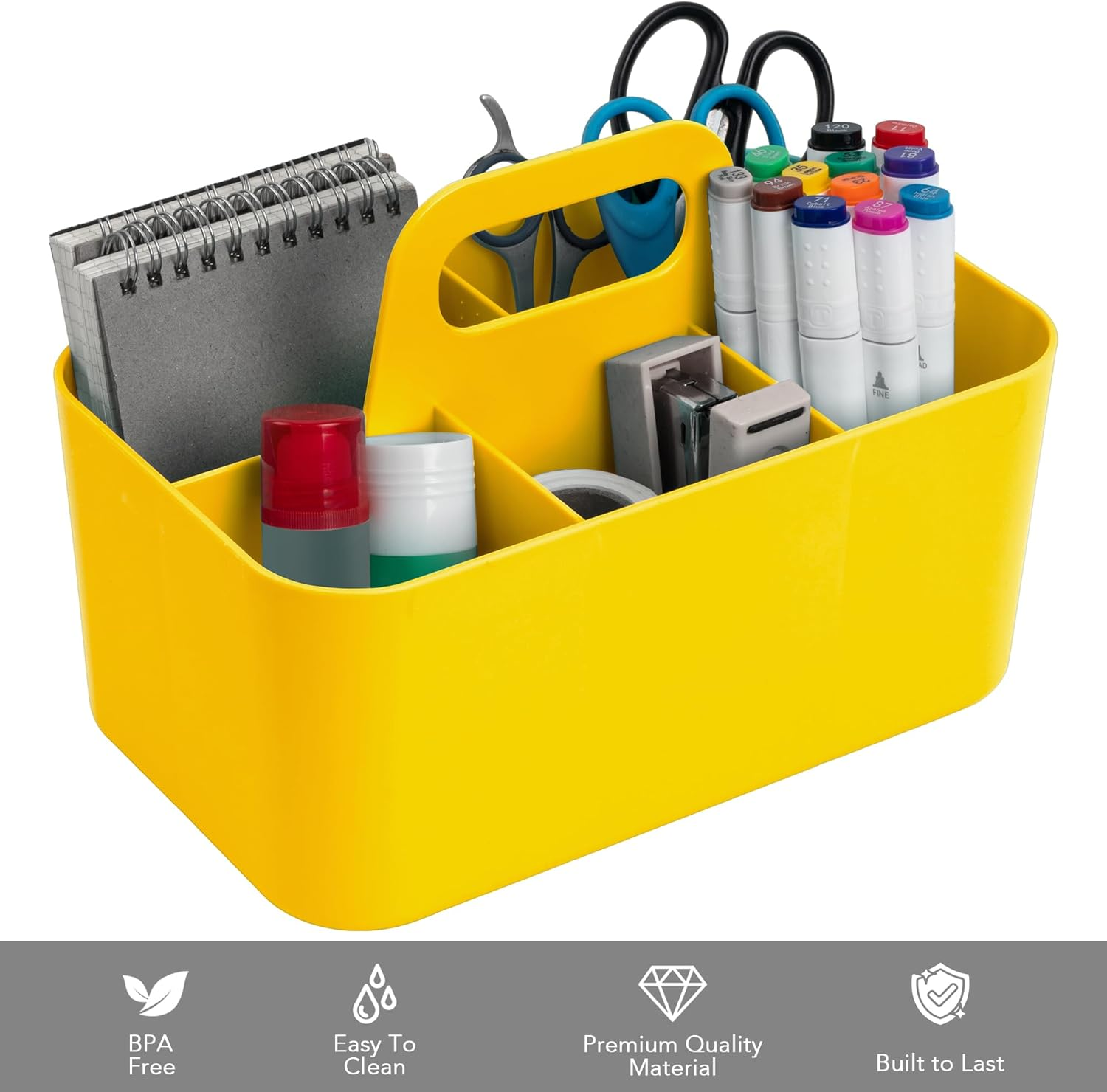 Tiawudi Multipurpose Caddy Organizer, Plastic Caddy with Handle, Stackable Desk Organizer for Stationery, Marker and Pencil, Office Supplies Organizer, Dorm Caddy - Gray image number 2