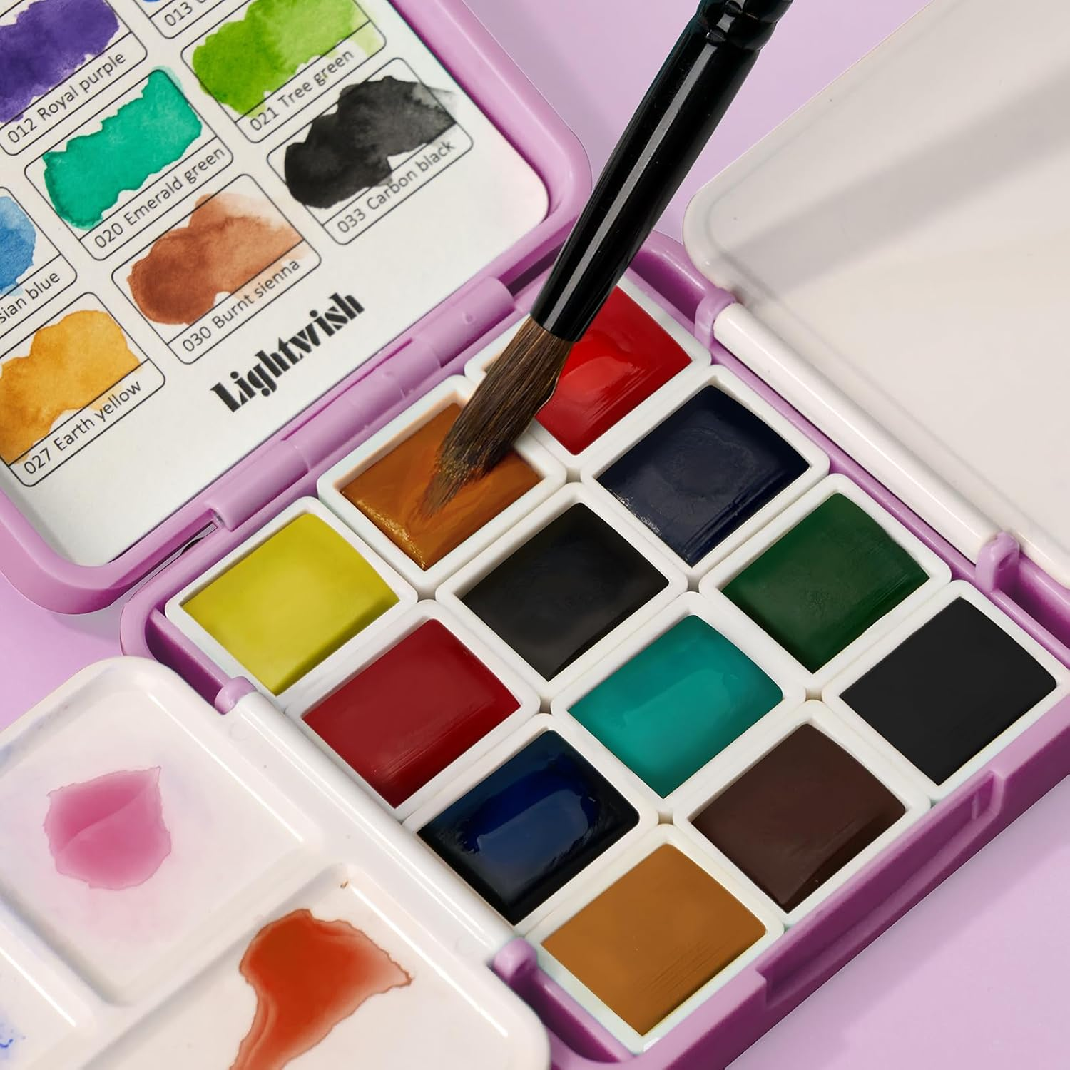 12 Colors Pocket Travel Watercolor Set, Mini Watercolor Paint Set with Portable Case,Coloring Mixing Palette, Water Wash Cup,For Adult Artist Beginner Watercolor Painting Lovers image number 2