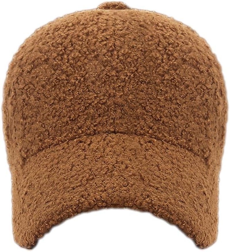 Lamb-Wool Baseball-Caps Warm-Winter Teddy-Fleece Hip-Hop Cap for Men Women Outdoor Travel - Khaki image number 6