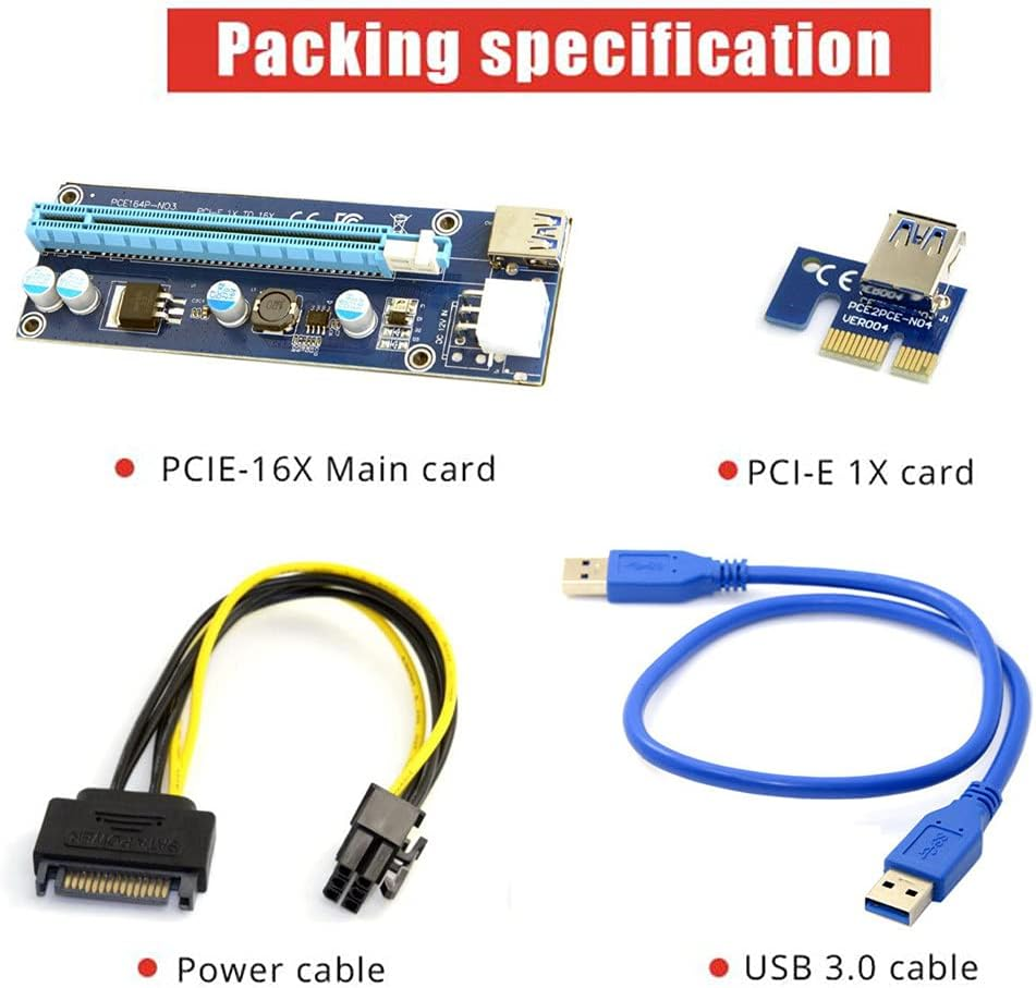 JSER PCI-E 1X to 16X Mining Machine Enhanced Extender Riser Adapter with USB 3.0 & 6Pin Power Cable image number 4