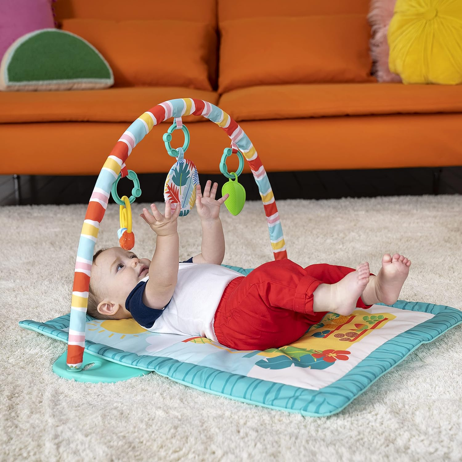 Bright Starts Tiki Toy Bar Baby Activity Gym & Tummy Time Mat with Toy Bar and 3 Toys, Newborn to 3 Years image number 3