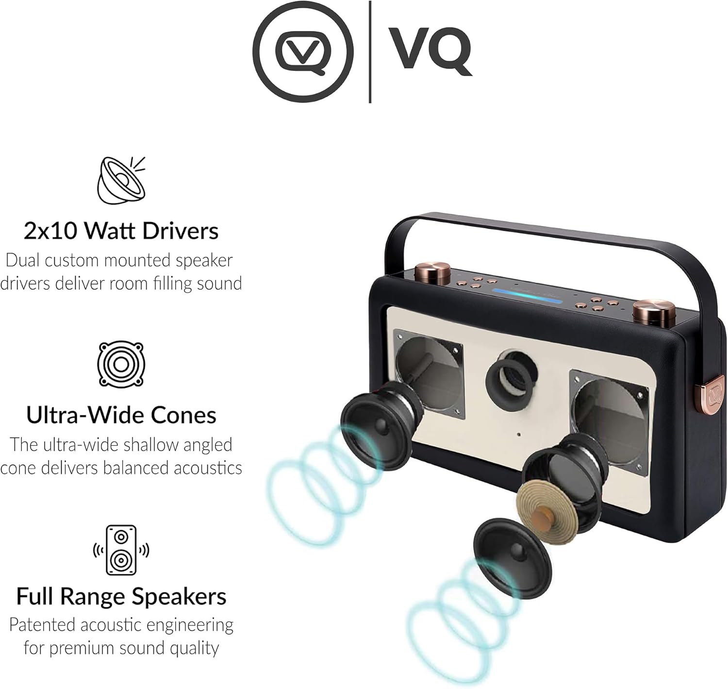 Hepburn Voice Smart Portable Bluetooth Speaker with Amazon Alexa Voice Control - VQ 20W Wireless Speaker with 8-Hour Playtime, Aux - Black and Copper image number 4