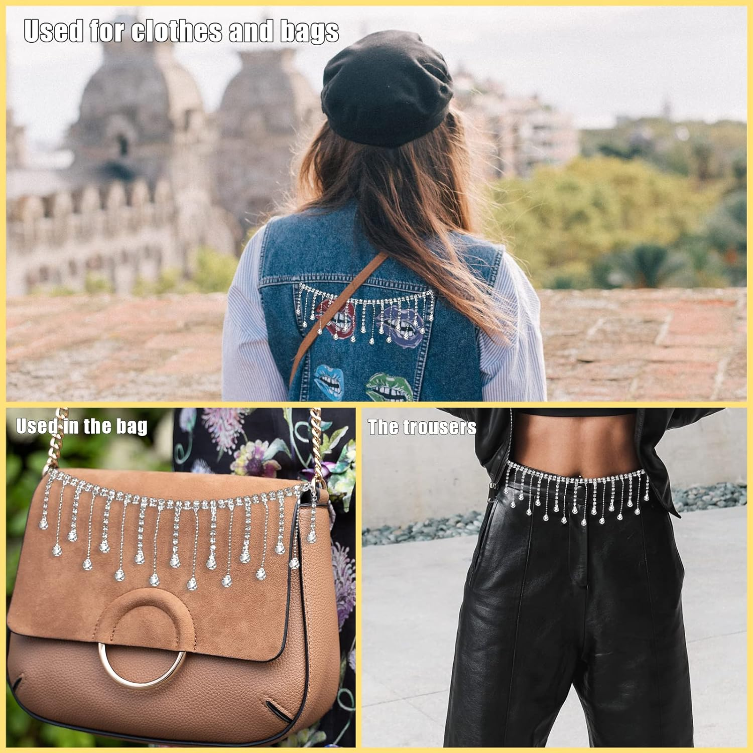 AIEX 1 Yard Rhinestone Fringe Trim, Crystal Tassel Fringe Trim Rhinestone Ribbon Tassel Chain for Wedding Party Necklace DIY Bag Clothing Accessories Vase Decorations (Silver) image number 3