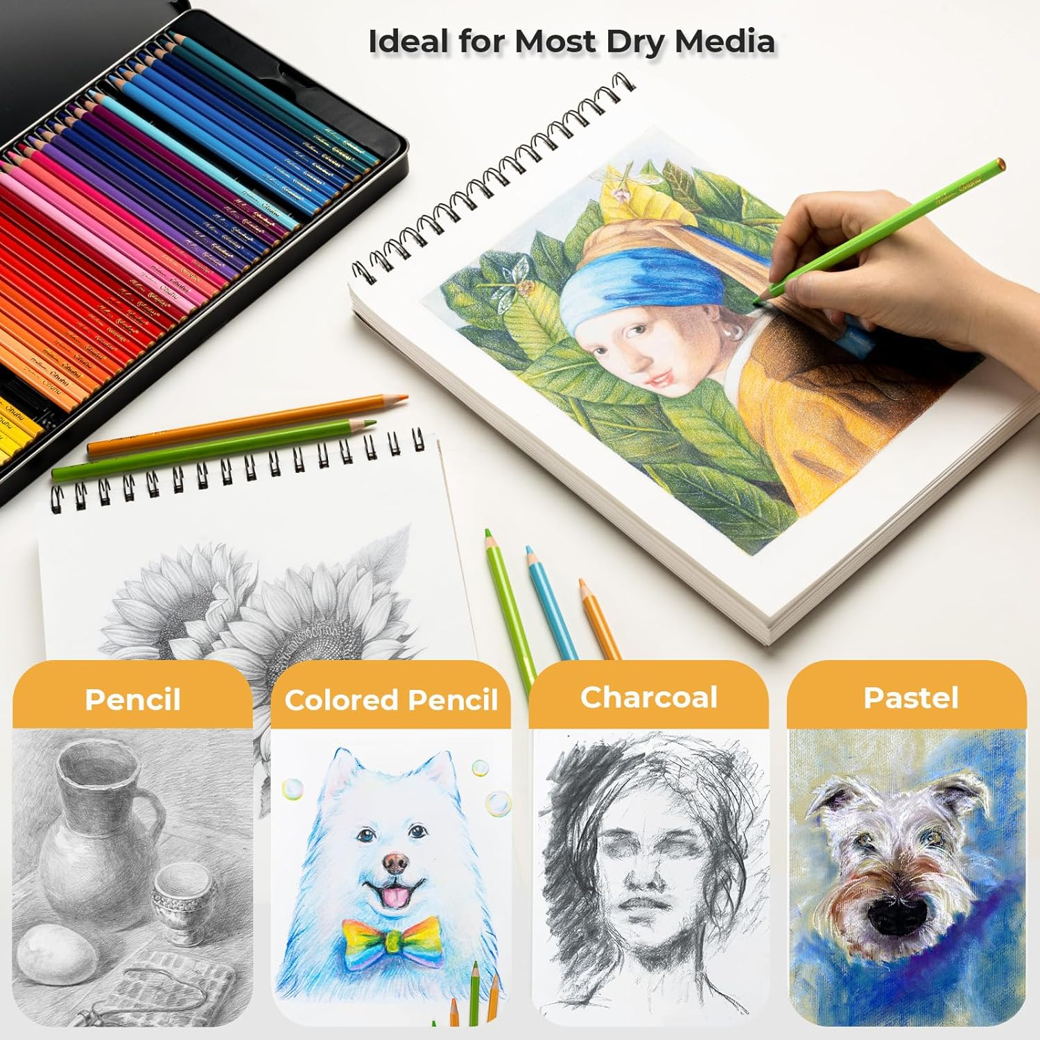 Ohuhu Sketch Book - A4 Bamboo Paper Top Spiral Bound Sketch Pad - 100 Sheets Sketching Book (79Lb/110Gsm) - Acid Free Art Sketchbook Drawing Painting Writing Paper image number 6