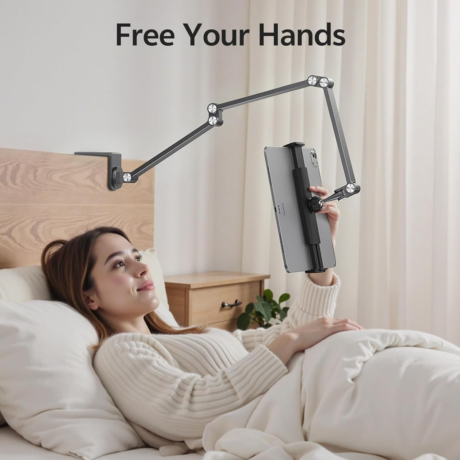 Tablet Stand Holder, Foldable Ipad Phone Tablet Stand for Desk and Bed, Aluminum Alloy Arm Mount 360&deg; Adjustable Phone Holder Compatible, Phones or Other 4.7-16" Device (Black) image number 5