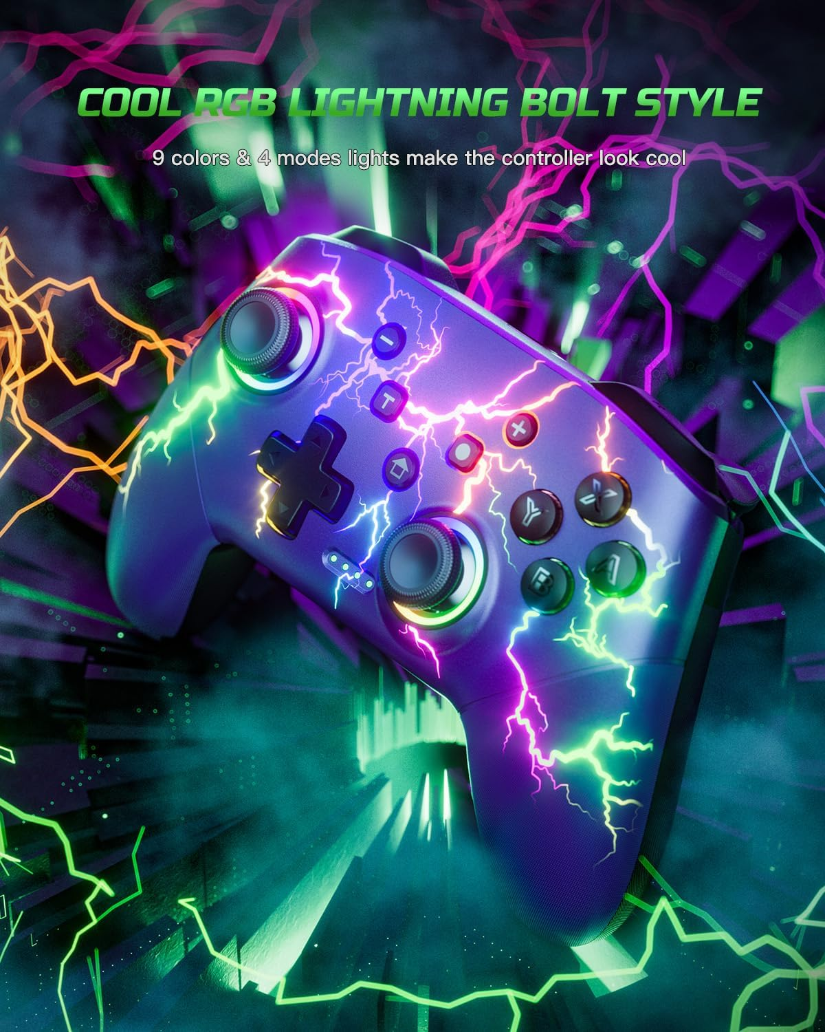 VOYEE Switch Controller Compatible with Switch/Lite/Oled/Pc/Windows, 1000 Mah Ergonomic Wireless Pro Controller with Lightning LED Programmable Wake-Up Vibration image number 4