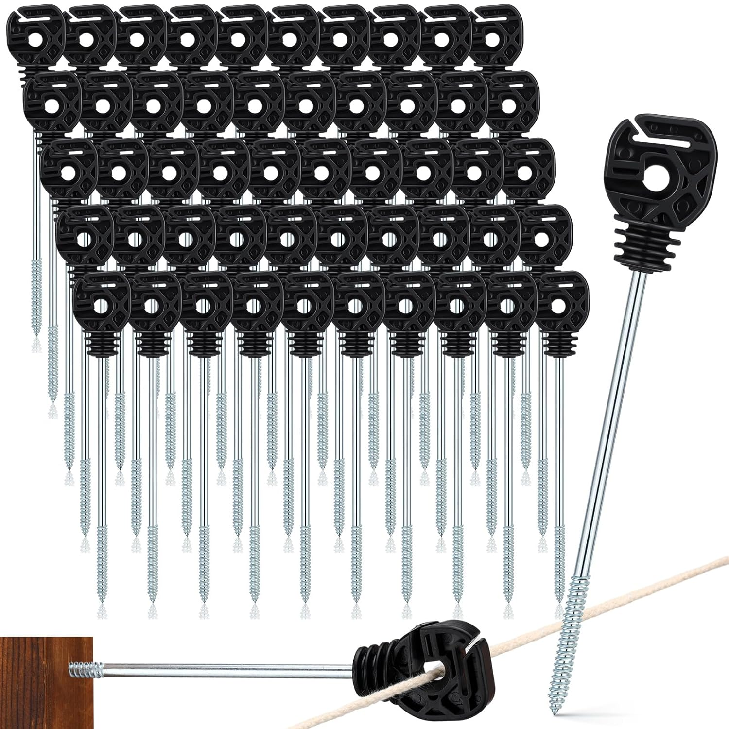 Tandefio 25 Pcs Electric Fence Wire Insulator Stand off Screw in Insulator Black Fence Post Insulator Long Arm Wood Post Insulator for Tape Rope Electric Wire Animal Agricultural Garden image number 1