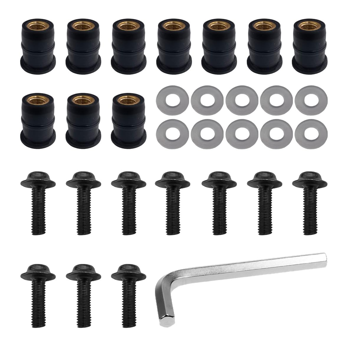 10 PCS Motorcycle Windshield Bolts Kit, Aluminum Body Mounting Screws Set, Universal Fairing Well Nuts Fastener Screw for Motorcycle Windshield and Body Panels (Black)