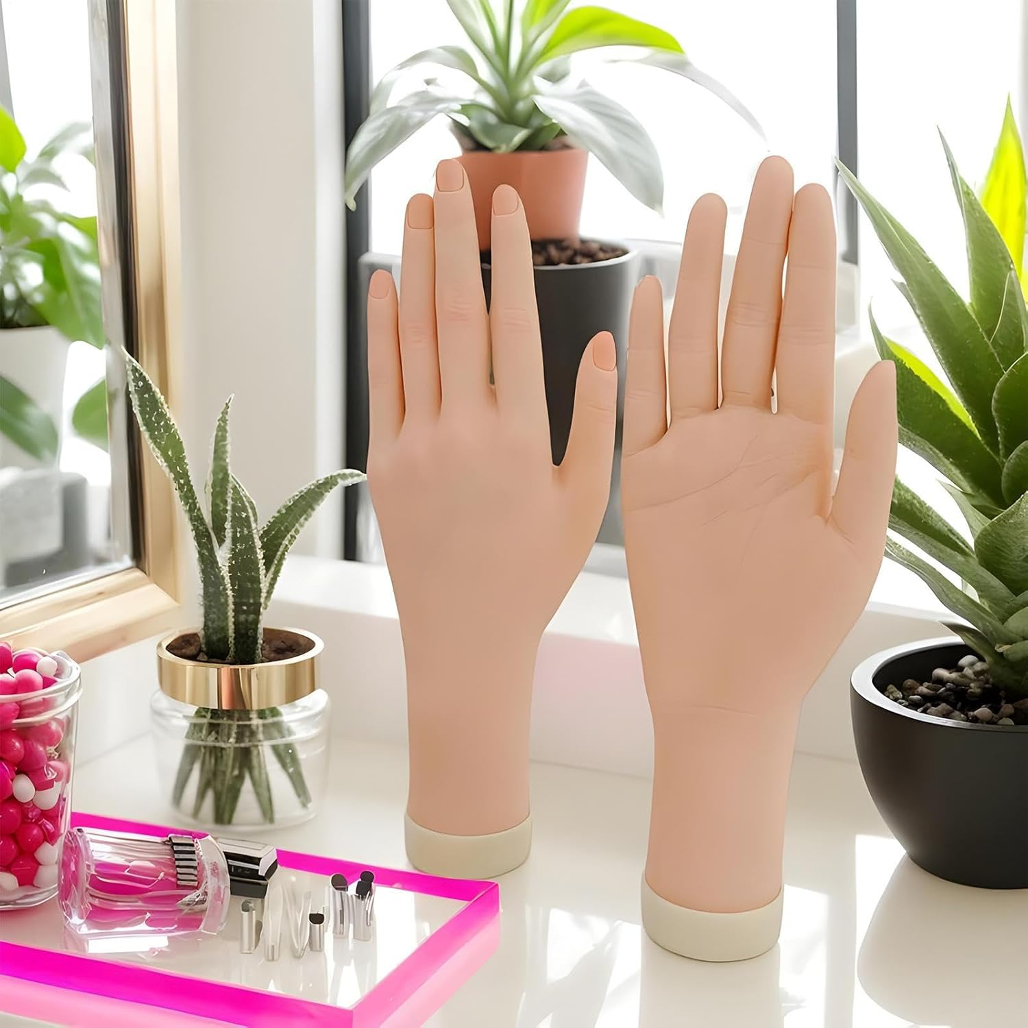 DAWCBVJQ Fake Hand for Nails | Fake Hand Nails | Bendable Realistic Silicone Finger Mannequin with Jelly Glue Suction Cup for Teen Girls Beginner Acrylic Application Competition Prep image number 1