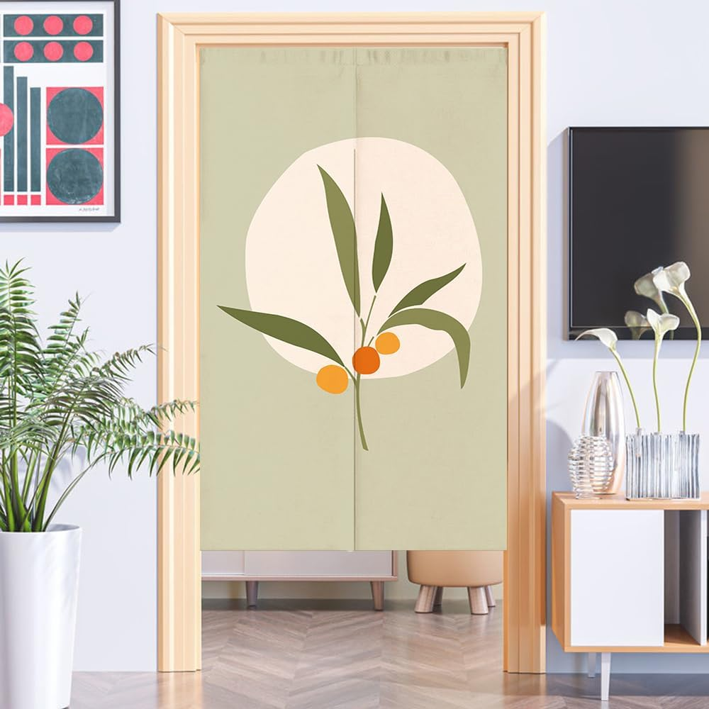 BYDQIUSC Morandi Abstract Art Painting Door Curtain Peephole Proof Household Partition Hole Free Bedroom Living Room Kitchen Split Doorway Curtain Customization