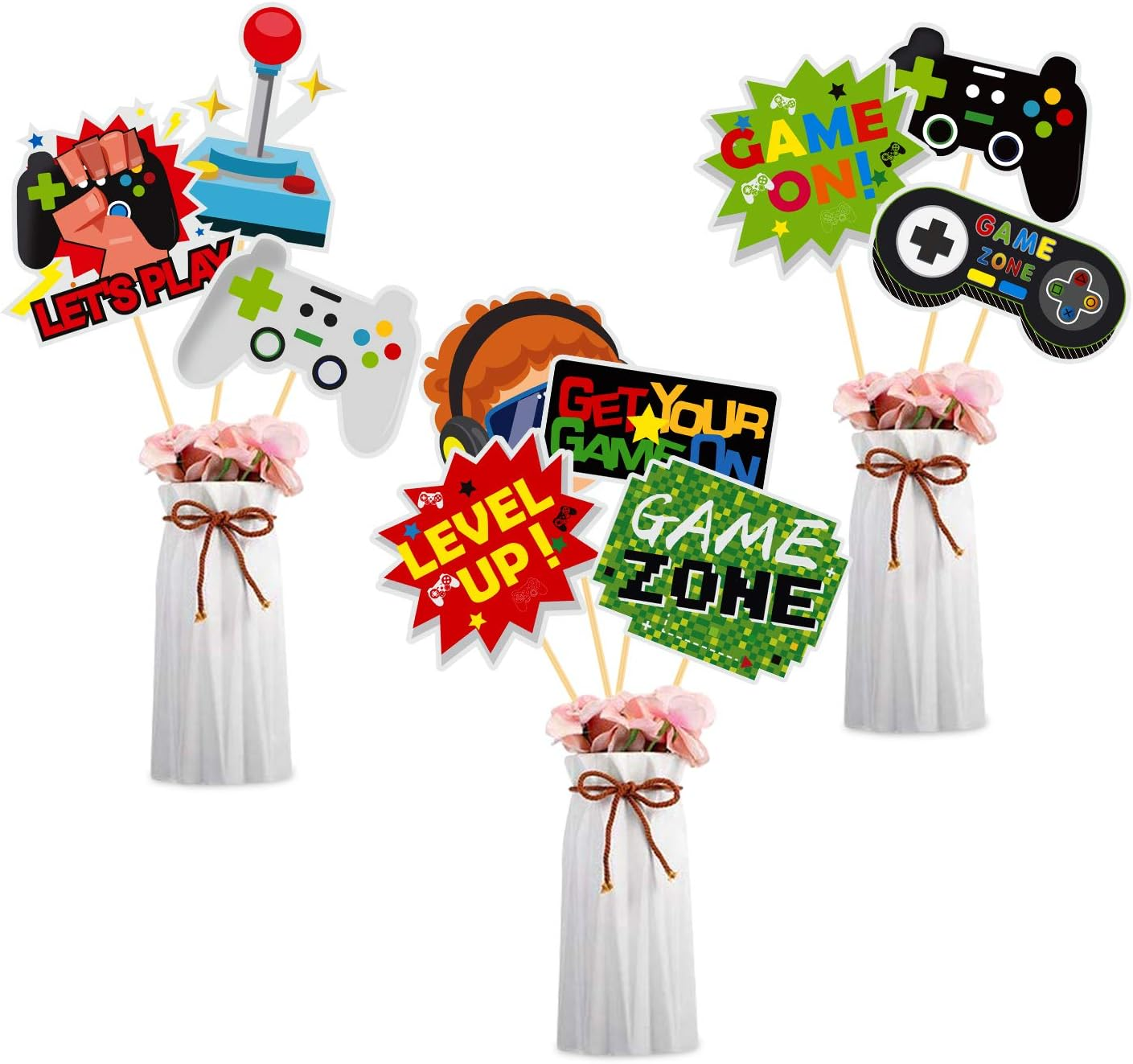 Video Game Cake Topper Glitter Game Controller Happy Birthday Cake Topper Cake Decorations Picks for Kids Gaming Themed Birthday Party Supplies