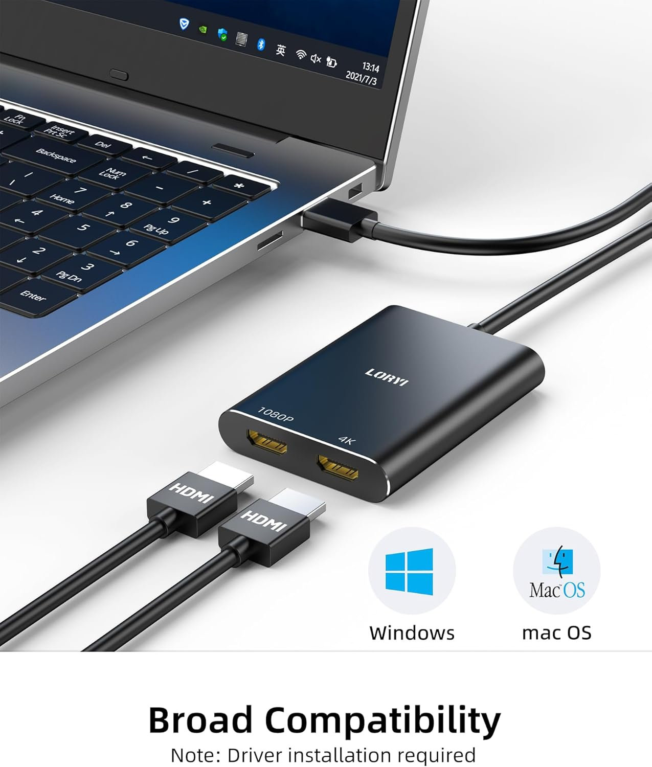 USB 3.0 to Dual HDMI Adapter Compatible with Windows/Mac OS, 4K@30Hz/1080P@60Hz, HDMI USB to HDMI Splitter, MST Mode, USB to HDMI Adapter for 2 Monitors image number 3
