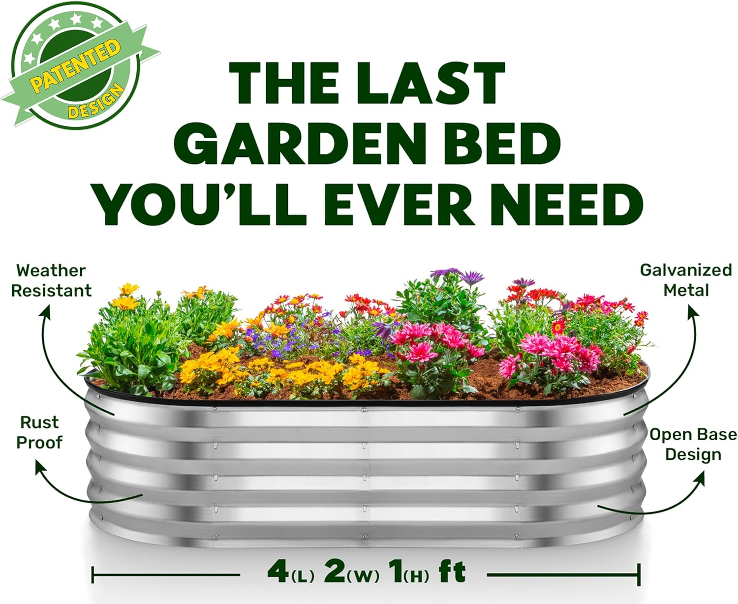 Galvanized Raised Garden Bed Outdoor // 4&times;2&times;1 Ft Planter Boxes Raised Beds for Outdoor Plants, Vegetables, Gardening // Large Metal Raised Garden Bed Kit (Silver) // Patent Pending Tool-Free Assembly - Dark Green image number 3