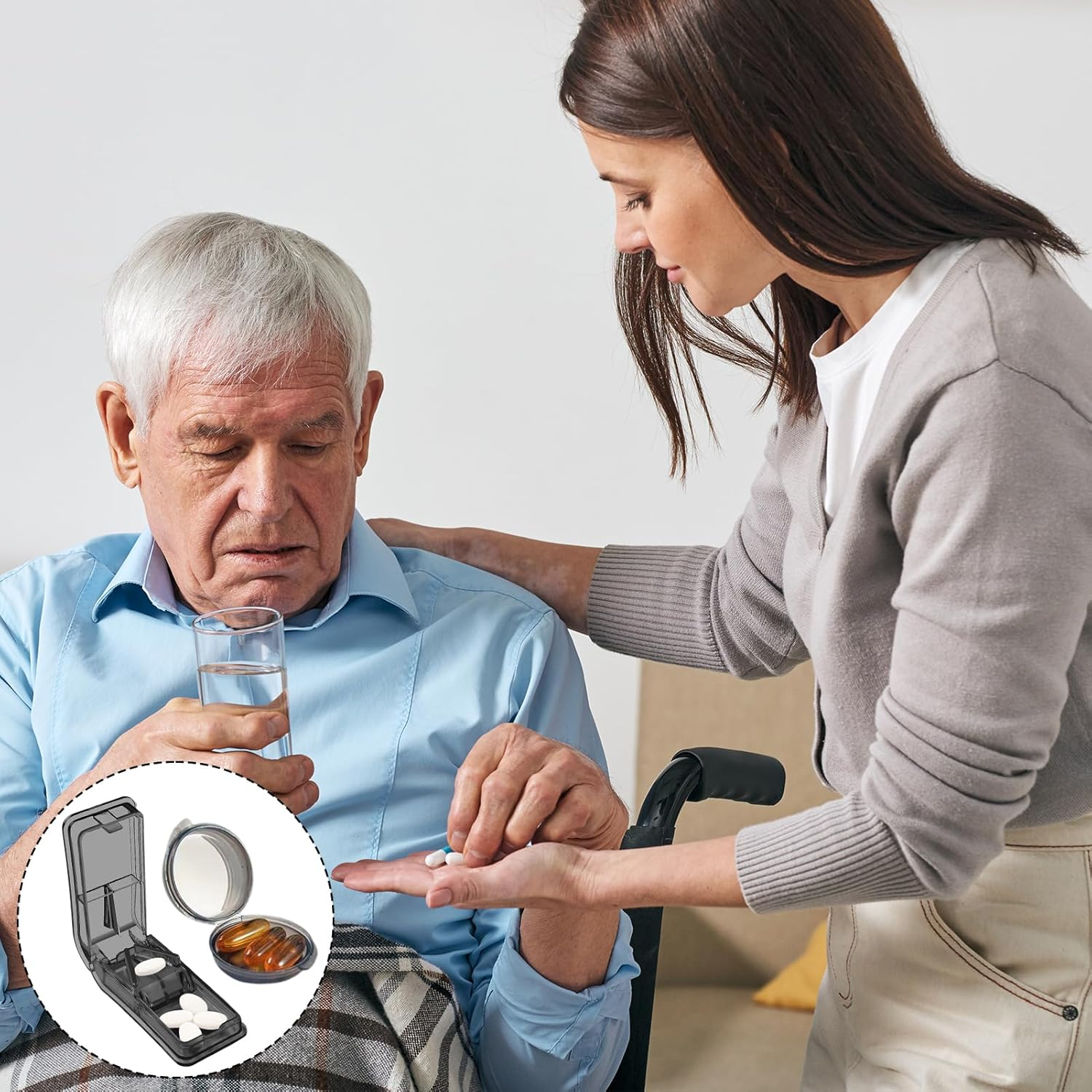 Multiple Pill Cutter with Grey Small Pill Box, Doubles as a Pill Box, Pill Cutter for Medication, Vitamins, Fish Oil and Supplements,For Purse Pocket image number 2