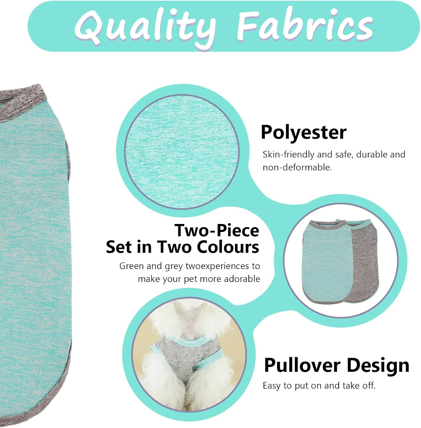 Pack of 2 Dog Shirts for Small Dogs, Summer Dog Shirt, Sleeveless Dog Vest, Soft and Comfortable, Breathable Pet T-Shirt, Suitable for Dogs, Girls, Boys, Grey and Green, S image number 5