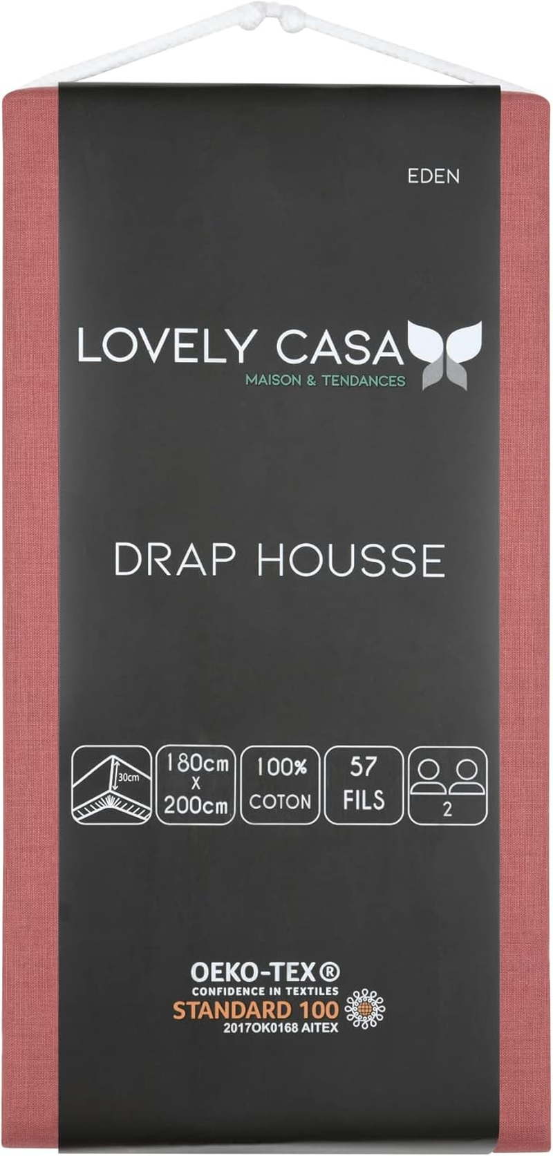 Lovely Casa - Fitted Sheet - Size 180 X 200 Cm - Large 30 Cm - 100% Oeko-Tex Certified Cotton - Colour Grenache - Model Eden - Bed Linen for Home - Soft and Comfortable for a Cosy Nest image number 3