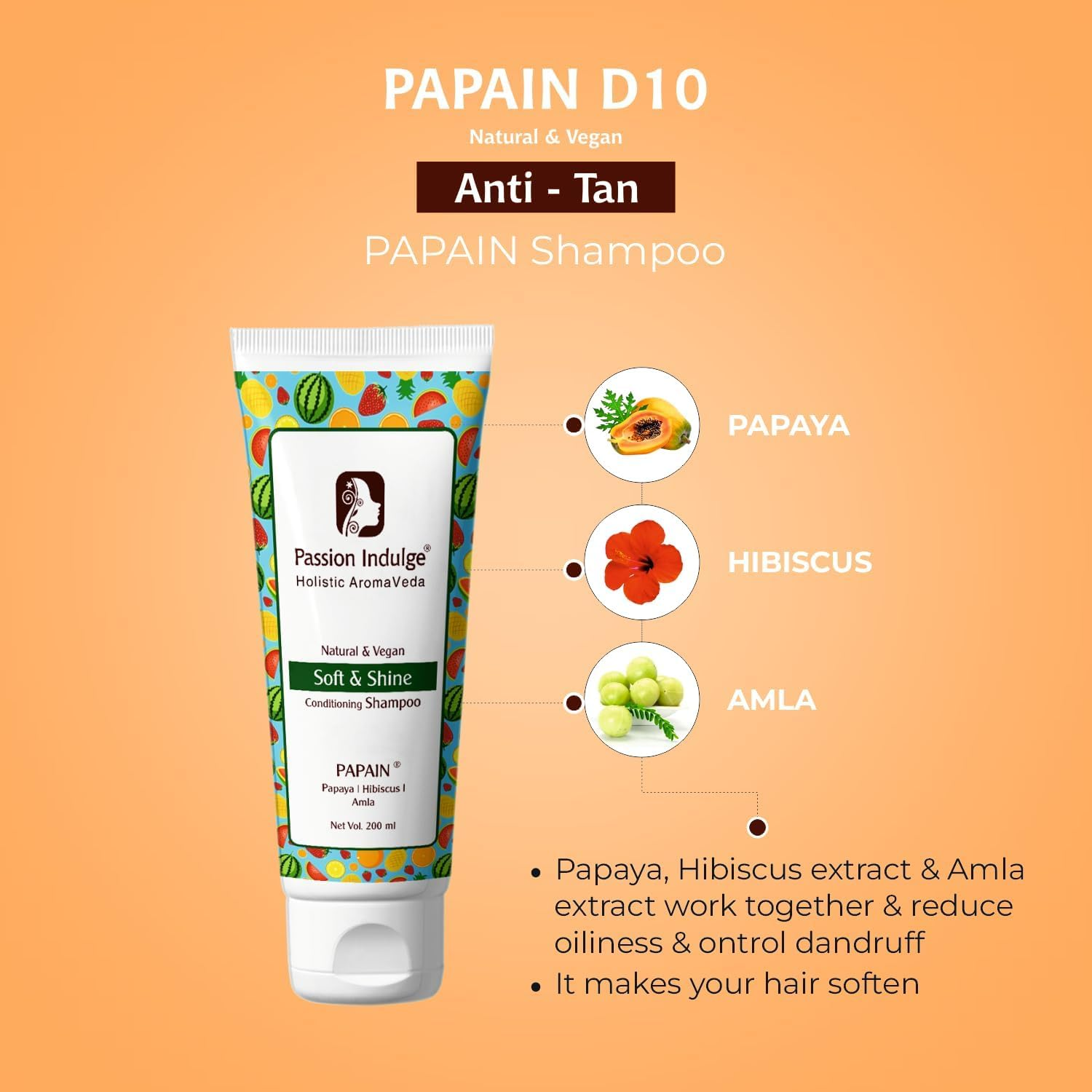 Passion Indulge Papain Papaya Shampoo for Soft & Shine Hair | Hair Shampoo | Paraben & Sulphate Free Shampoo | Shampoo for Women | Shampoo for Men image number 1